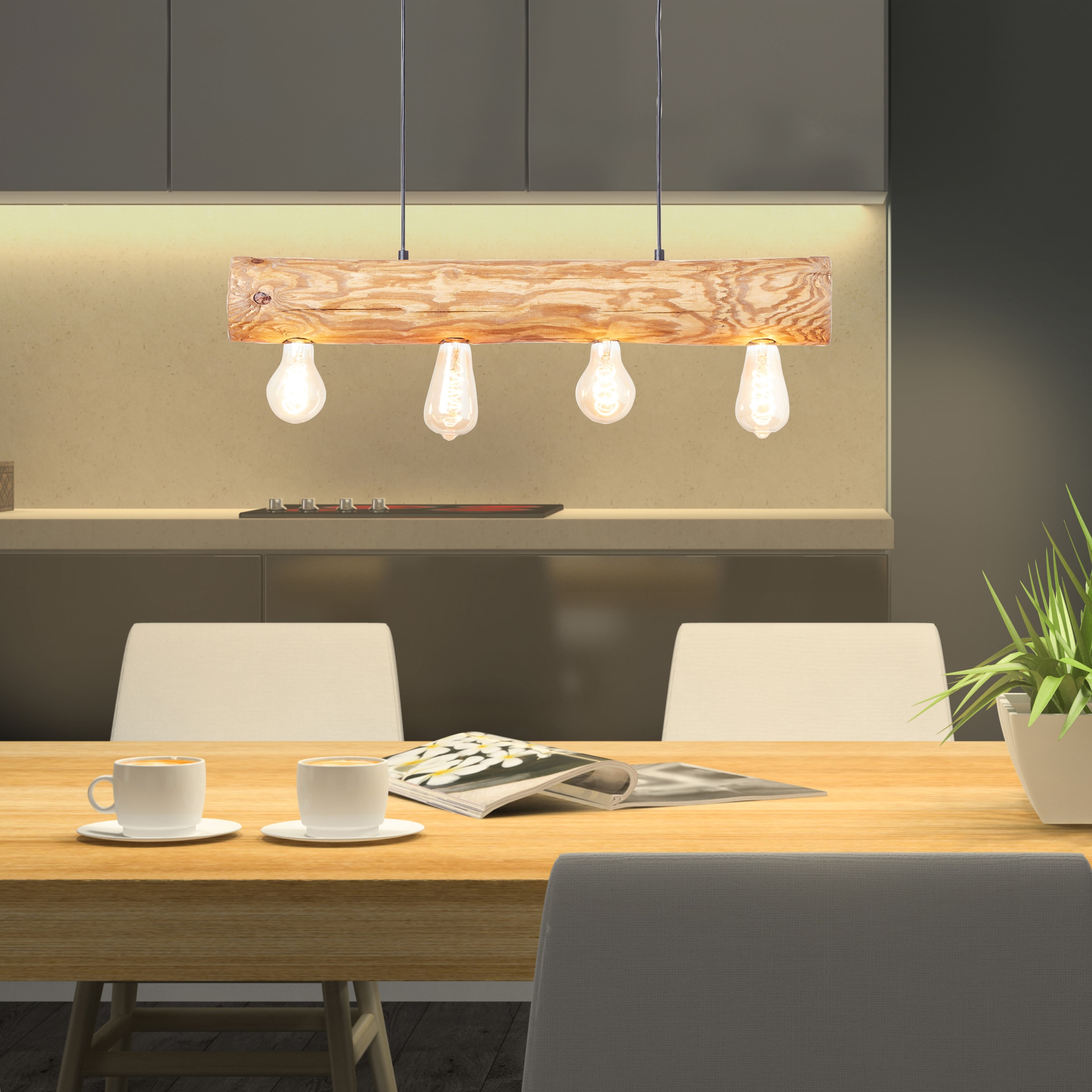 Brilliant Lampe suspendue »Trabo« 1 cuis 105cm Höhe, 70cm Breite, 4 x E27, kürzbar, Holz/Metall, kiefer gebeizt