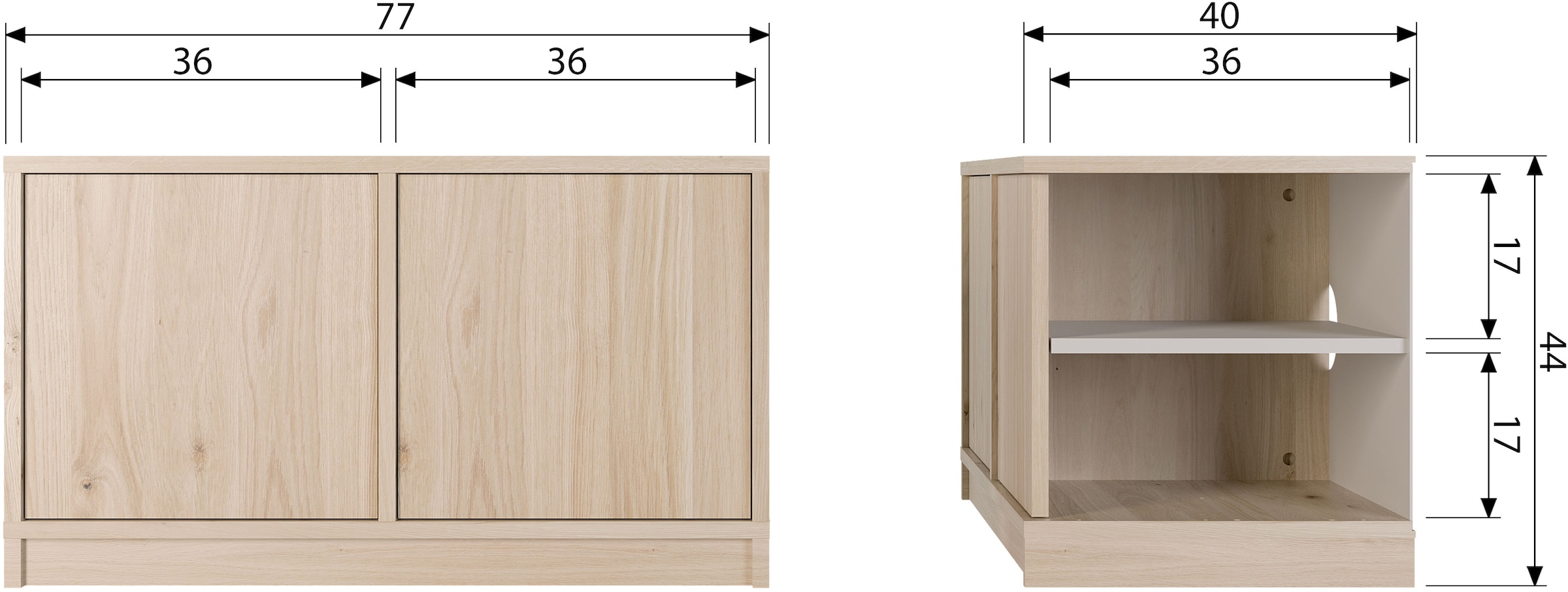WOOOD Sideboard »Modulair mit Druckmechanismus und Eichenfurnier B 77 x T 40 x H 44 cm« Tragkraft 15 kg pro Einlegeboden, einfach zu montieren