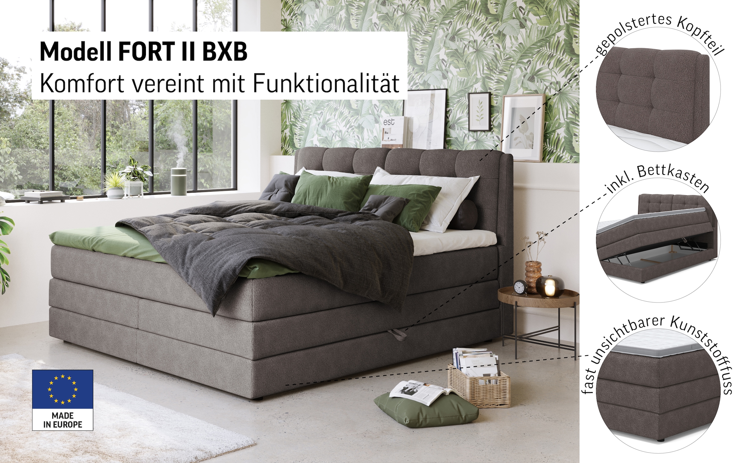 COTTA Boxspringbett »Fort II, in verschiedenen Breiten erhältlich - auch als Familienbett!« inkl. Bettkasten und Topper