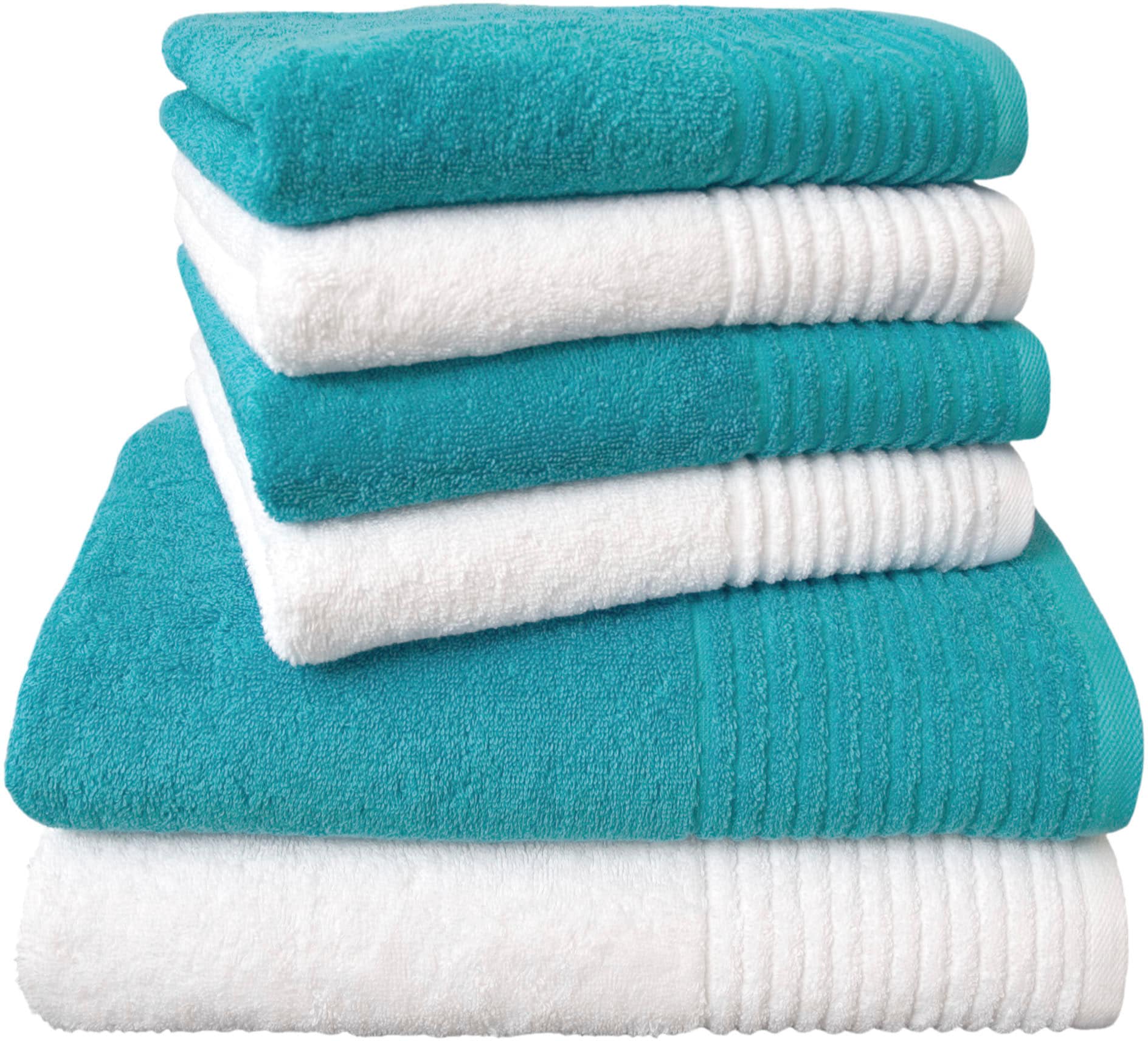 Dyckhoff Handtuch Set »Brillant« Set 6 Stk. Walkfrottee mit Streifenbordüre;4 Handtücher (50x100cm), 2 Duschtücher (70x140cm)