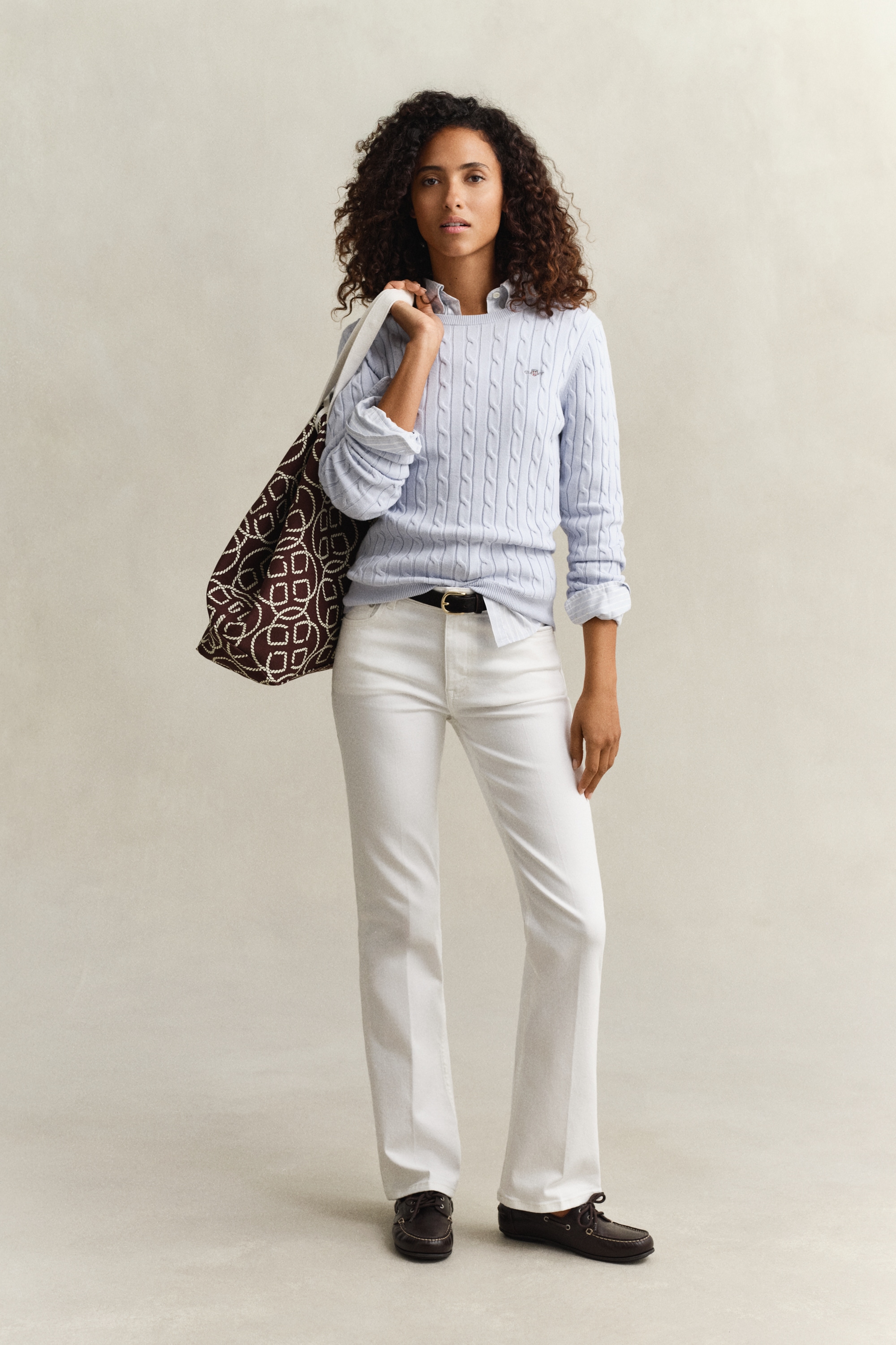 Gant Pull en tricot »STRETCH COTTON CABLE C-NECK« avec broderie du logo sur la poitrine