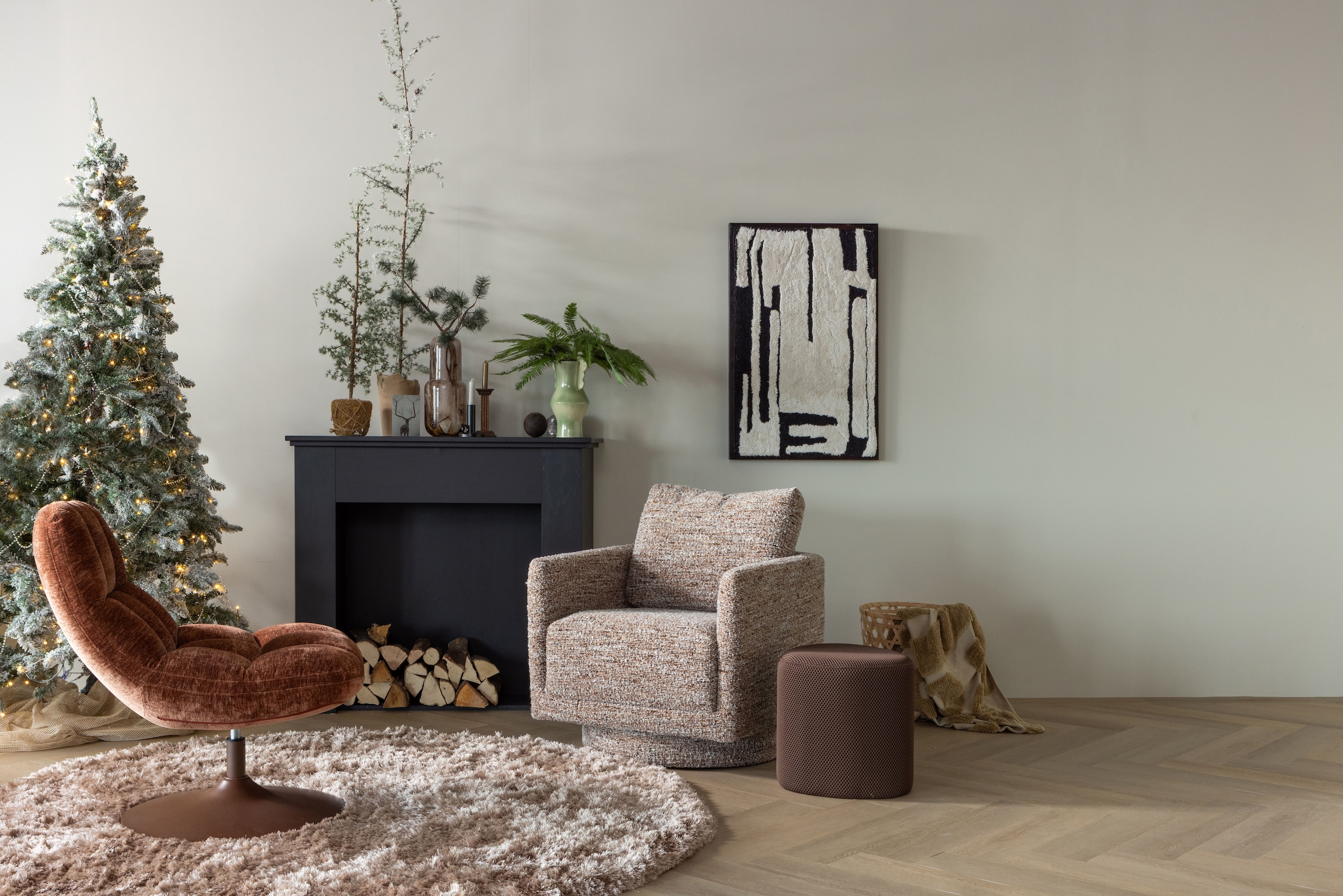 WOOOD Fauteuil pivotant »Oska mit Sizz-Melange-Bezug und Drehmechanismus B 78 x T 79 x H 64 cm« Capacité de charge 130 kg, haute résistance à l'usure, accoudoirs intégrés