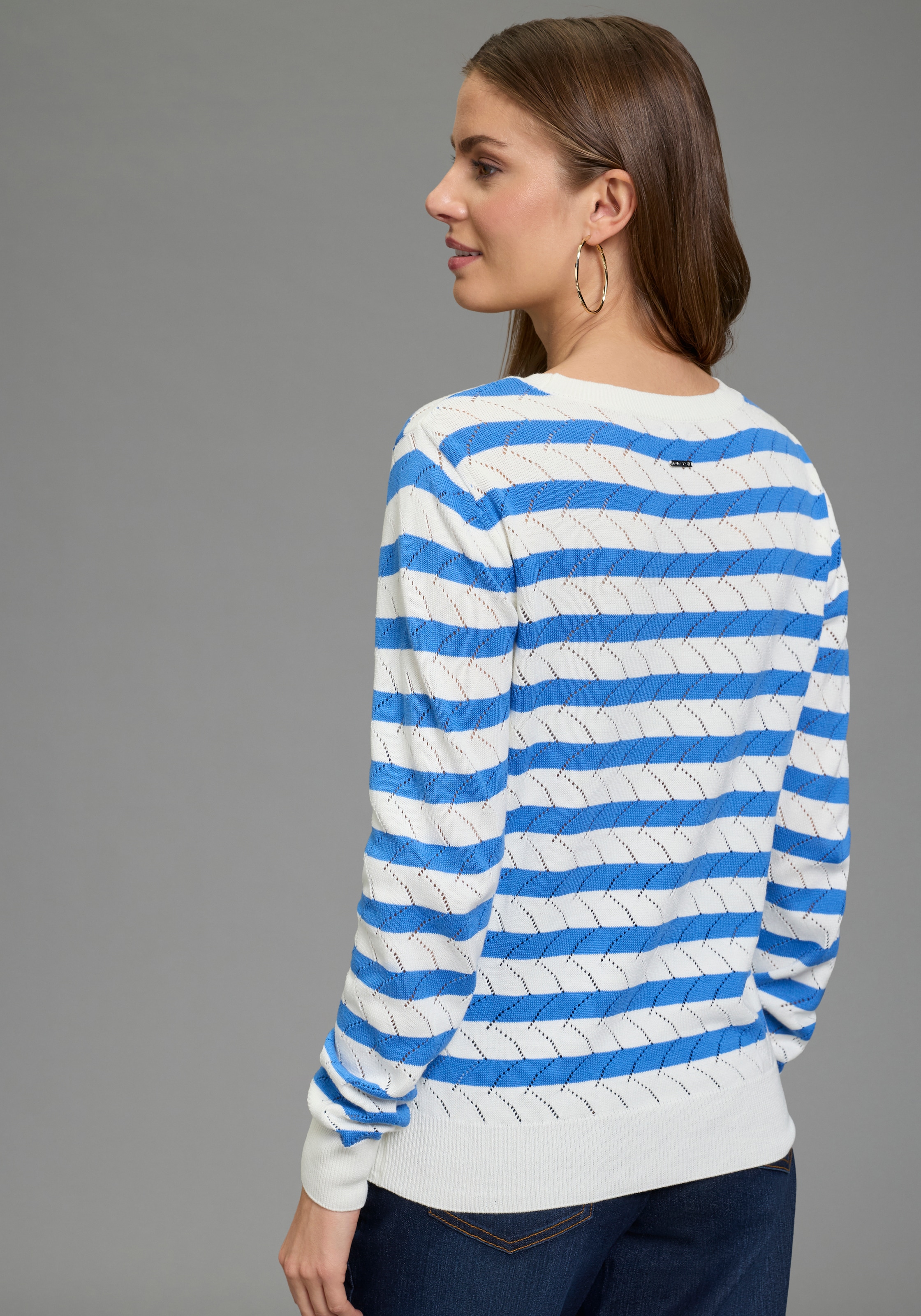 Laura Scott Pull ajouré leichter Übergangspullover mit moderner Struktur und Streifen