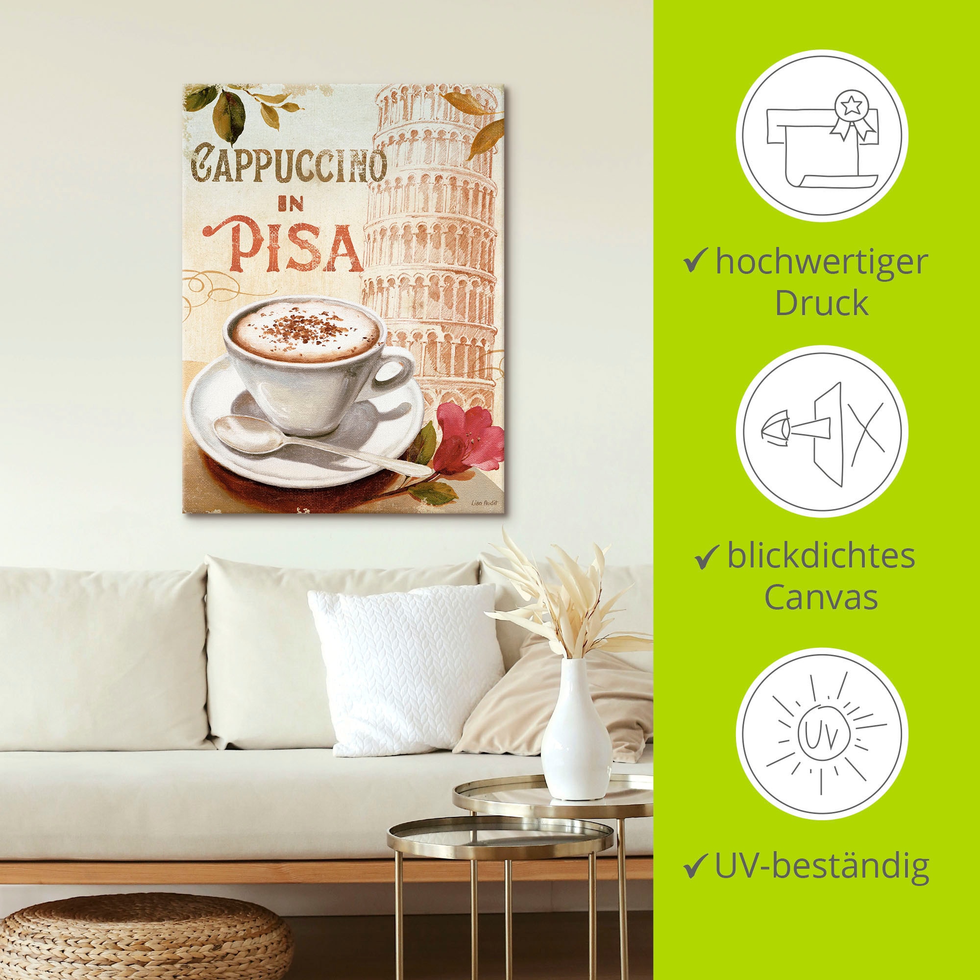 Artland Tableau sur toile »Kaffee in Europa IV« 1 cuis tlg. auf Holzrahmen gespannt