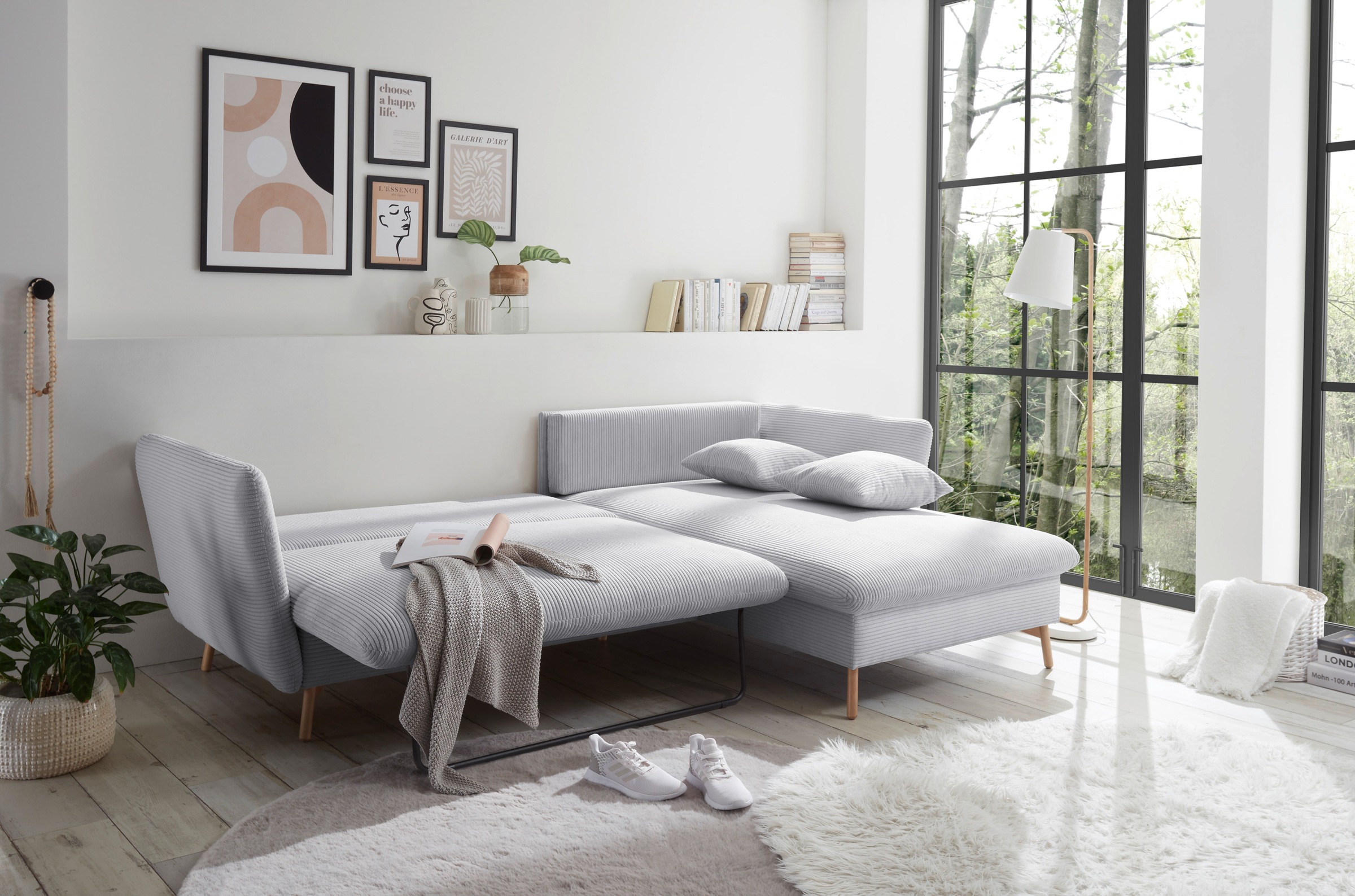 GOODproduct Ecksofa »MERLE, 258 cm, L-Form, traumhafter Cord,« mit Bettfunktion und Bettkasten, Liegefläche 224 x 139