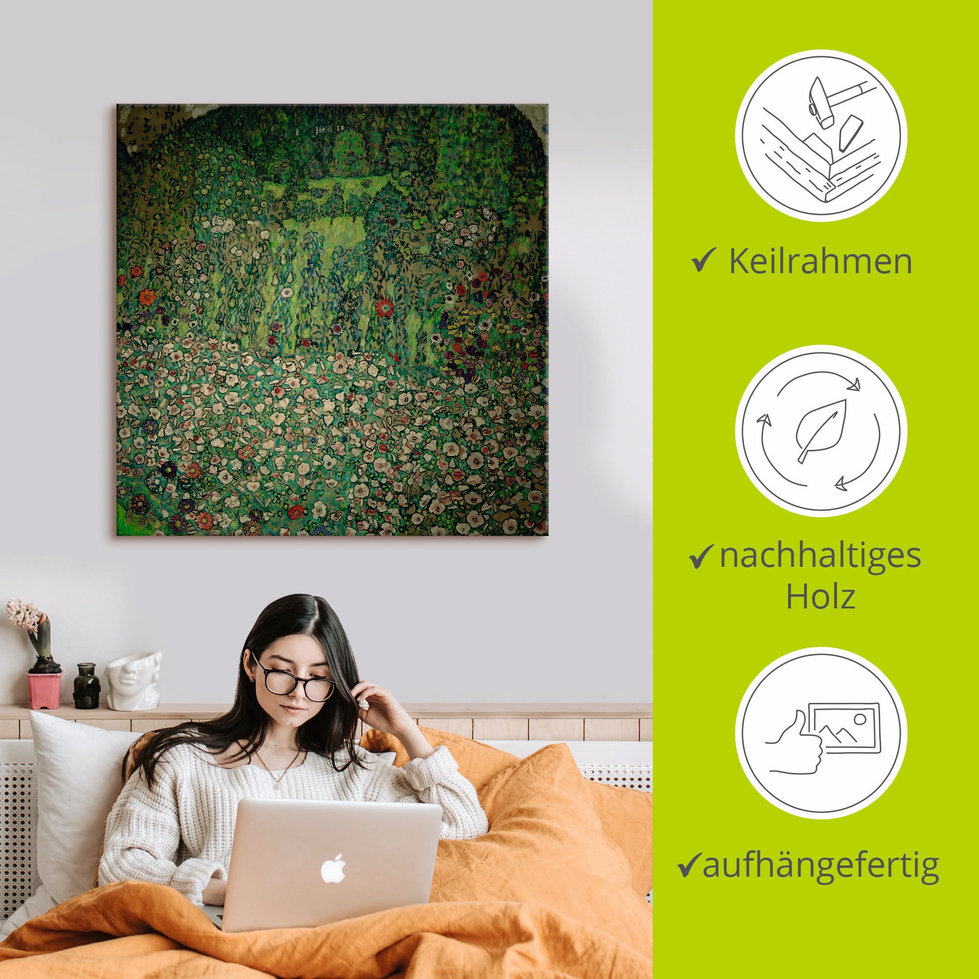 Artland Leinwandbild »Gartenlandschaft mit Bergkuppe (Gartenlandschaft)« Garten 1 Stk. tlg. auf Holzrahmen gespannt