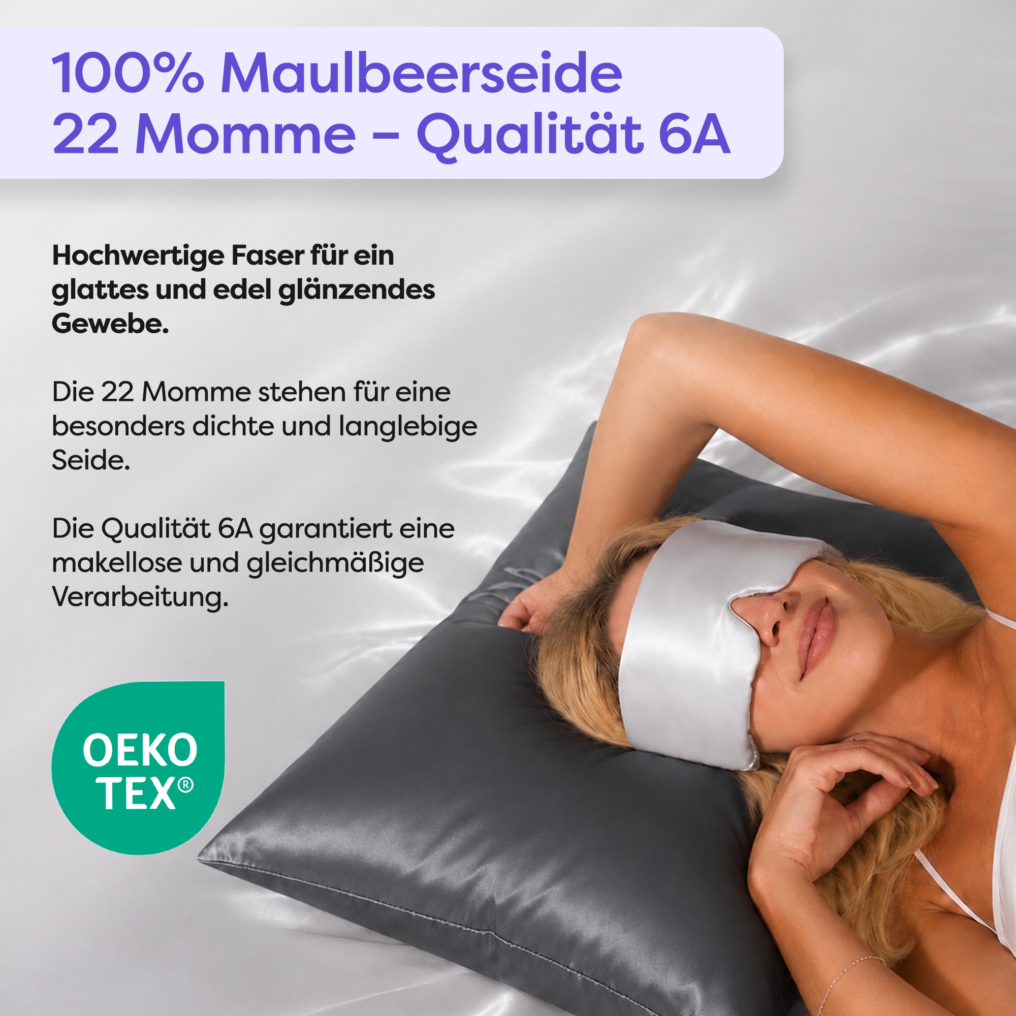 Wolkenfeld Housse de coussin »Seidenkissenbezug 100 % Maulbeerseide, 22 Momme, 6A, 40x80, OEKO-TEX« Doux pour la peau et les cheveux, avec boîte cadeau