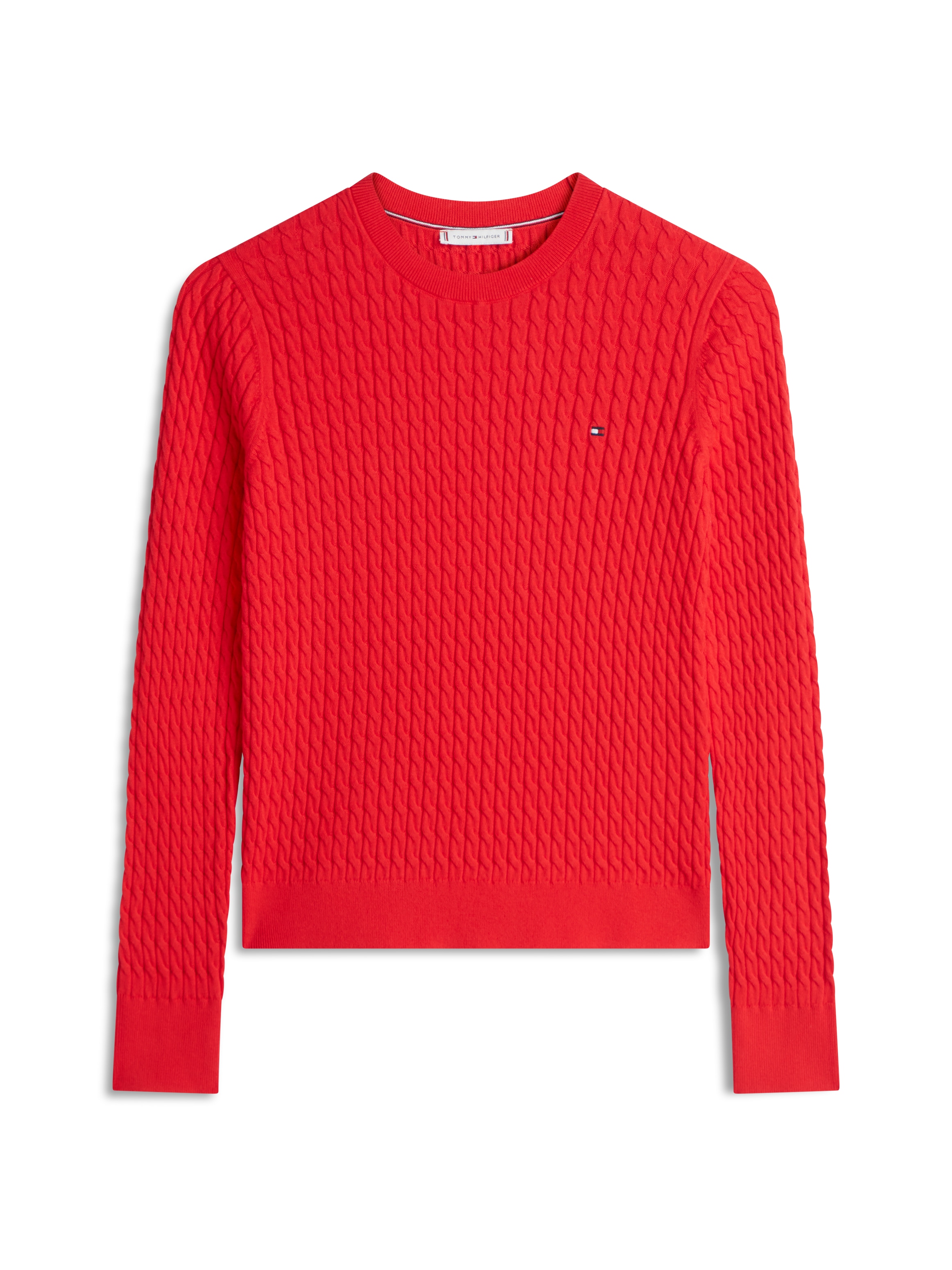 Tommy Hilfiger Pull à col rond »CO CABLE C-NK LS SWEATER« coton, avec motif torsadé, coupe régulière