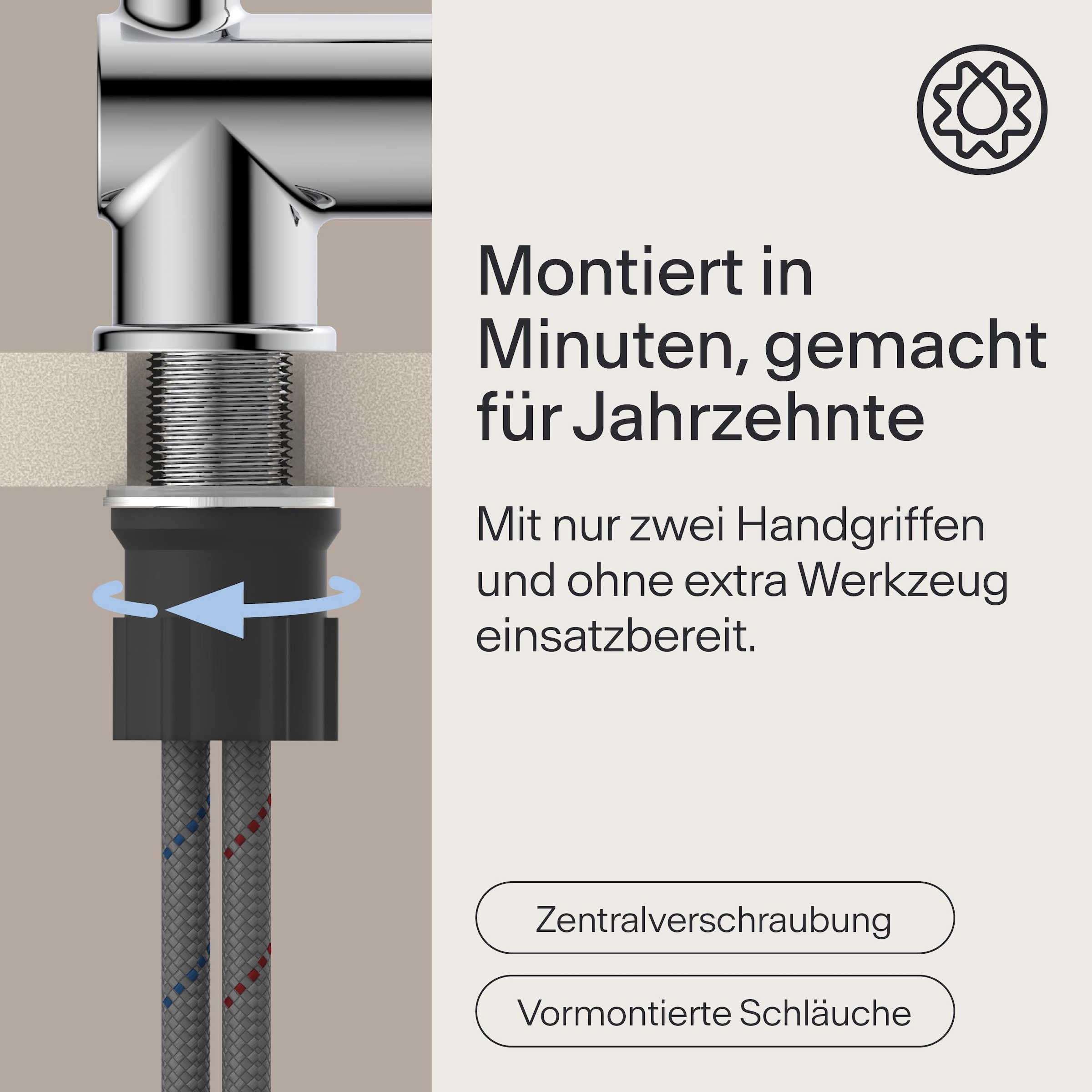 WASSERWERK Robinet d'évier »WK 4, Wasserhahn, Küche, Einhebelmischer« pivotant à 360°, fonction Cold-Start, silencieux