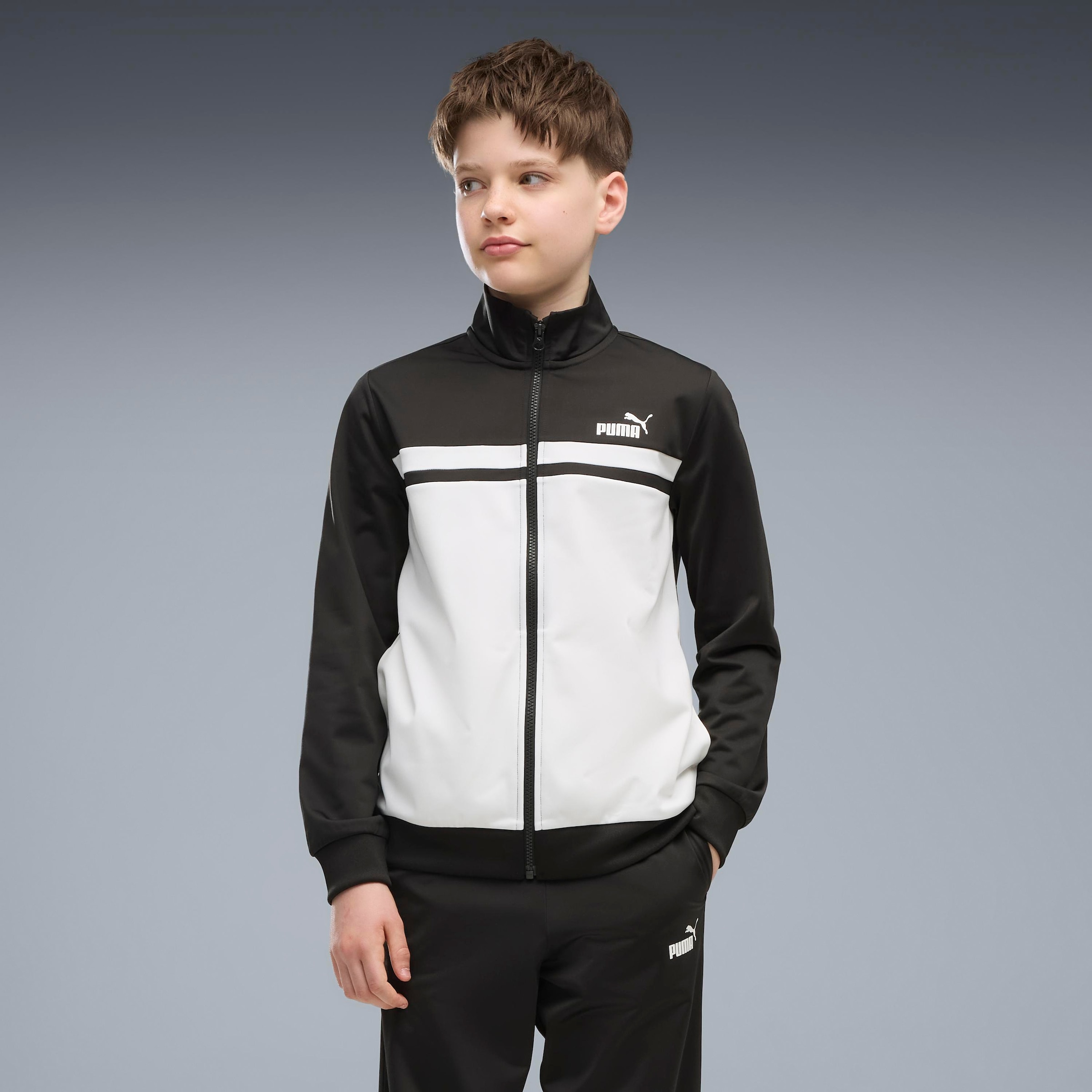 PUMA Trainingsanzug »POLY COLORBLOCK SUIT B« 2 zweiteiliges Set, mit Reissverschluss am Oberteil, aus Polyester