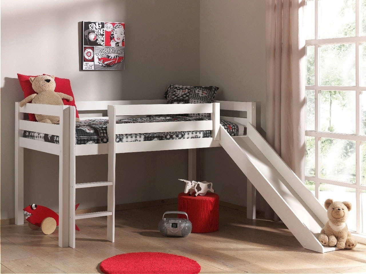 Vipack Hochbett »Pino, inkl. Rolllattenrost, Leiter, Rutsche und Absturzschutz« B/H/T ca. 210x114x218cm, Kiefer massiv, stabil und standfest,  in verschiedenen Farben erhältlich