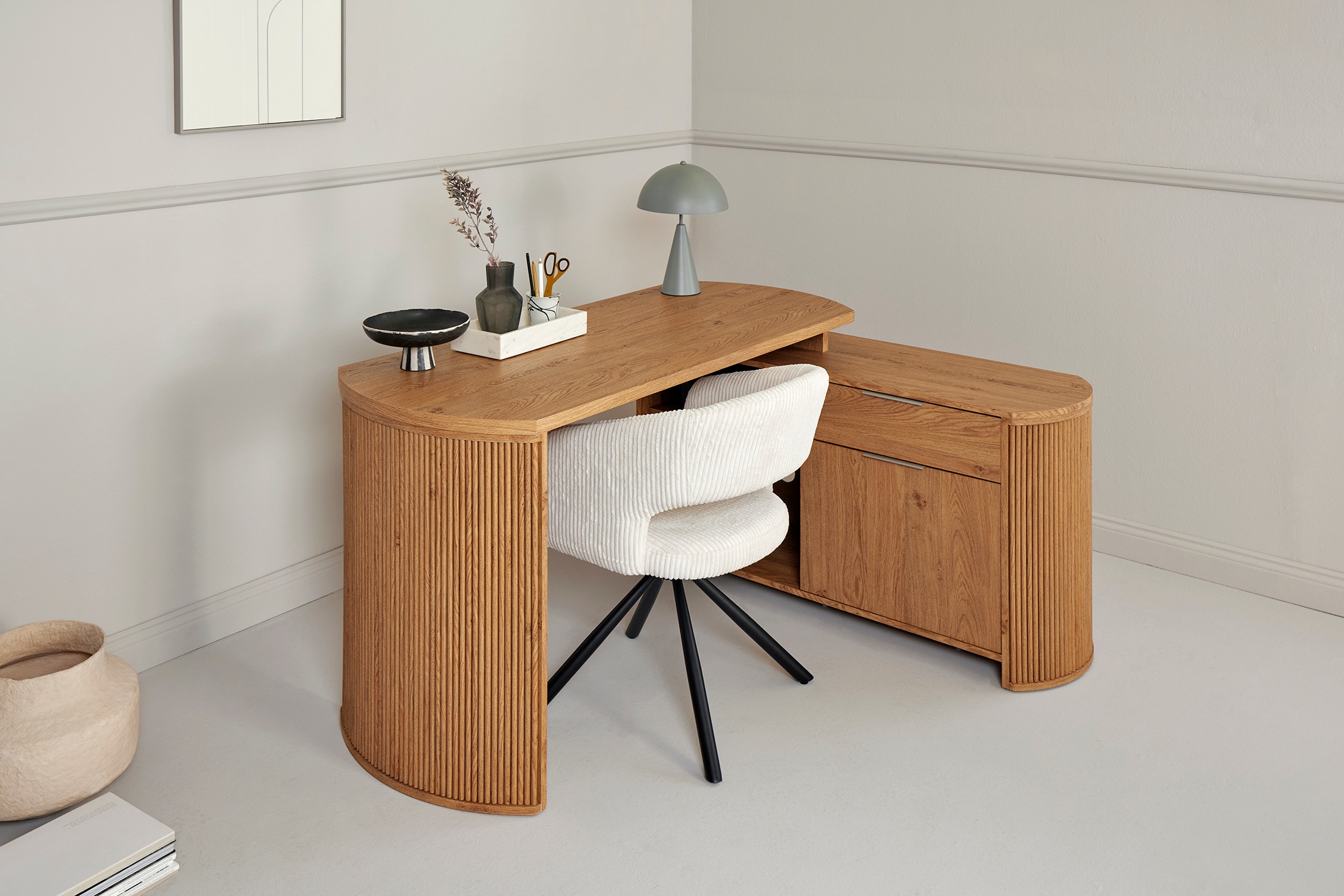 Jahnke Bureau d'angle »MOON C 150 E« 1 cuis tlg. montage réversible, espace de rangement & passage de câbles, largeur 150 cm