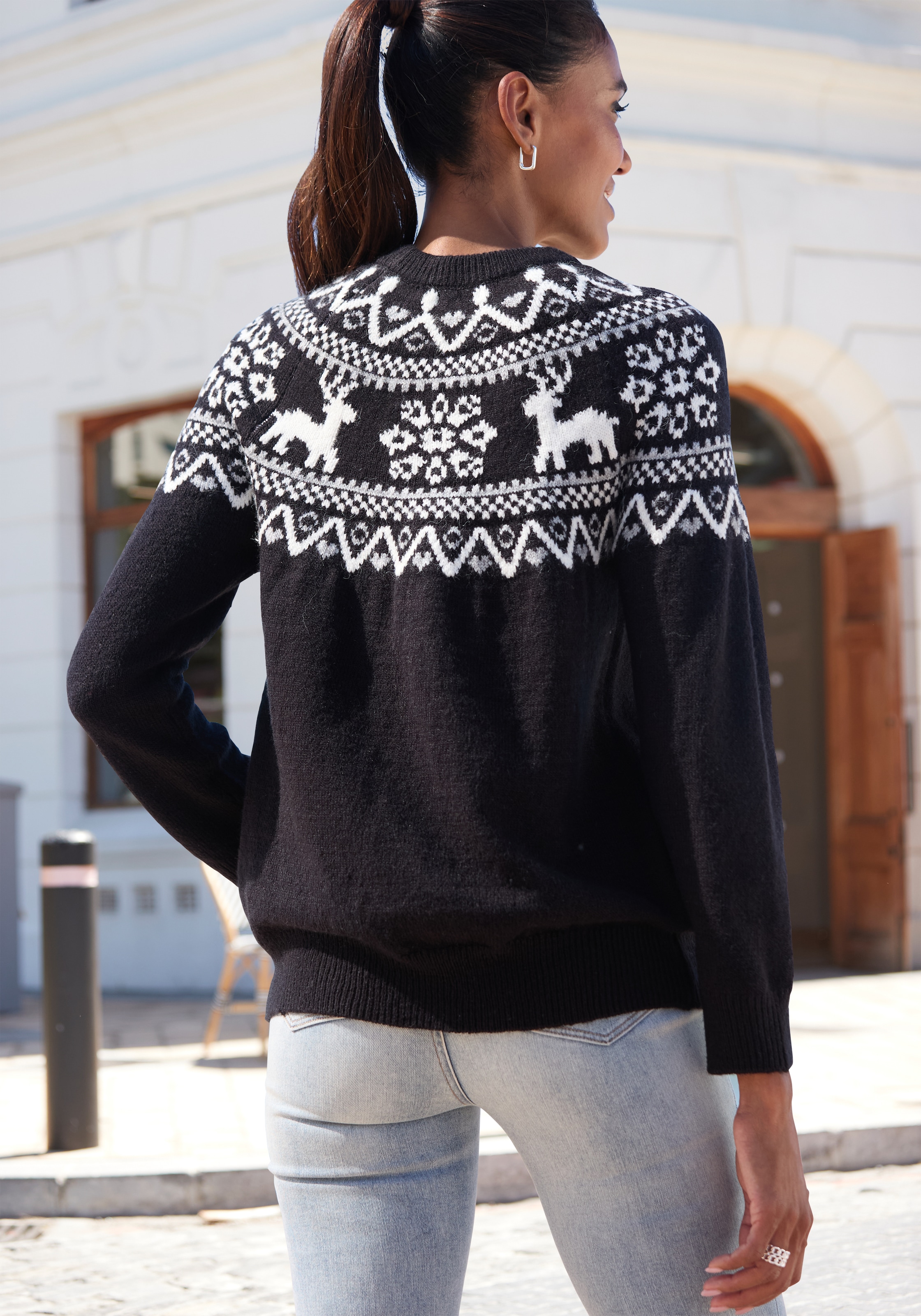 LASCANA Pull norvégien aus weichem Strick, Weihnachtspullover, Strickpullover mit Wintermotiv