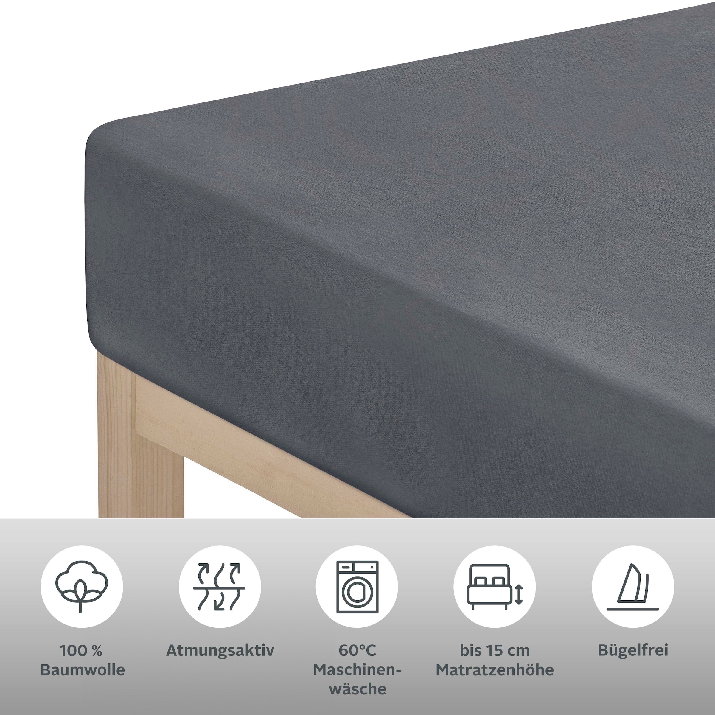 GOODproduct Spannbettlaken »VALJE in Melange-Optik, hochwertiger Baumwoll-Jersey 130g/m²« Baumwolle, für Matratzen bis 25 cm Höhe, Bettlaken aus Melange-Garn