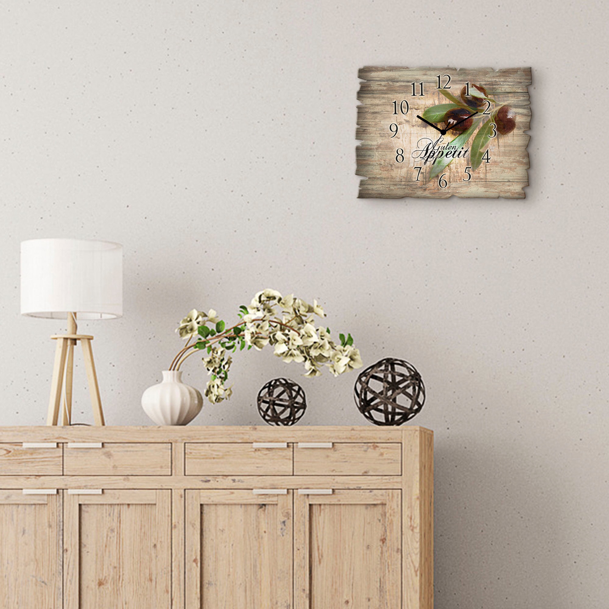 Artland Horloge murale »Oliven Guten Appetit« wahlweise mit Quarz- oder Funkuhrwerk, lautlos ohne Tickgeräusche