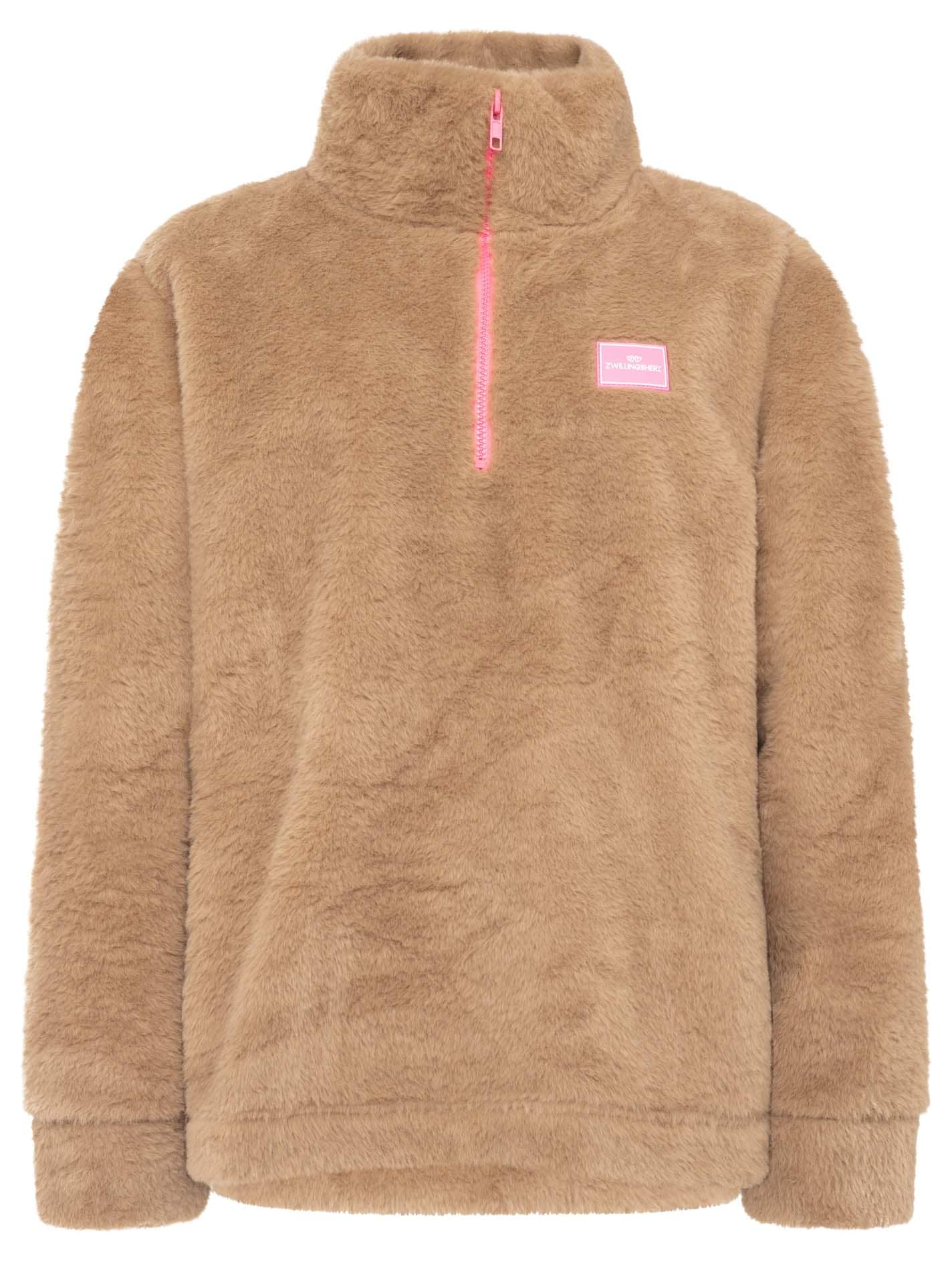 Zwillingsherz Troyer »"ZH"« Aspect fausse fourrure, col montant avec fermeture éclair rose et patch