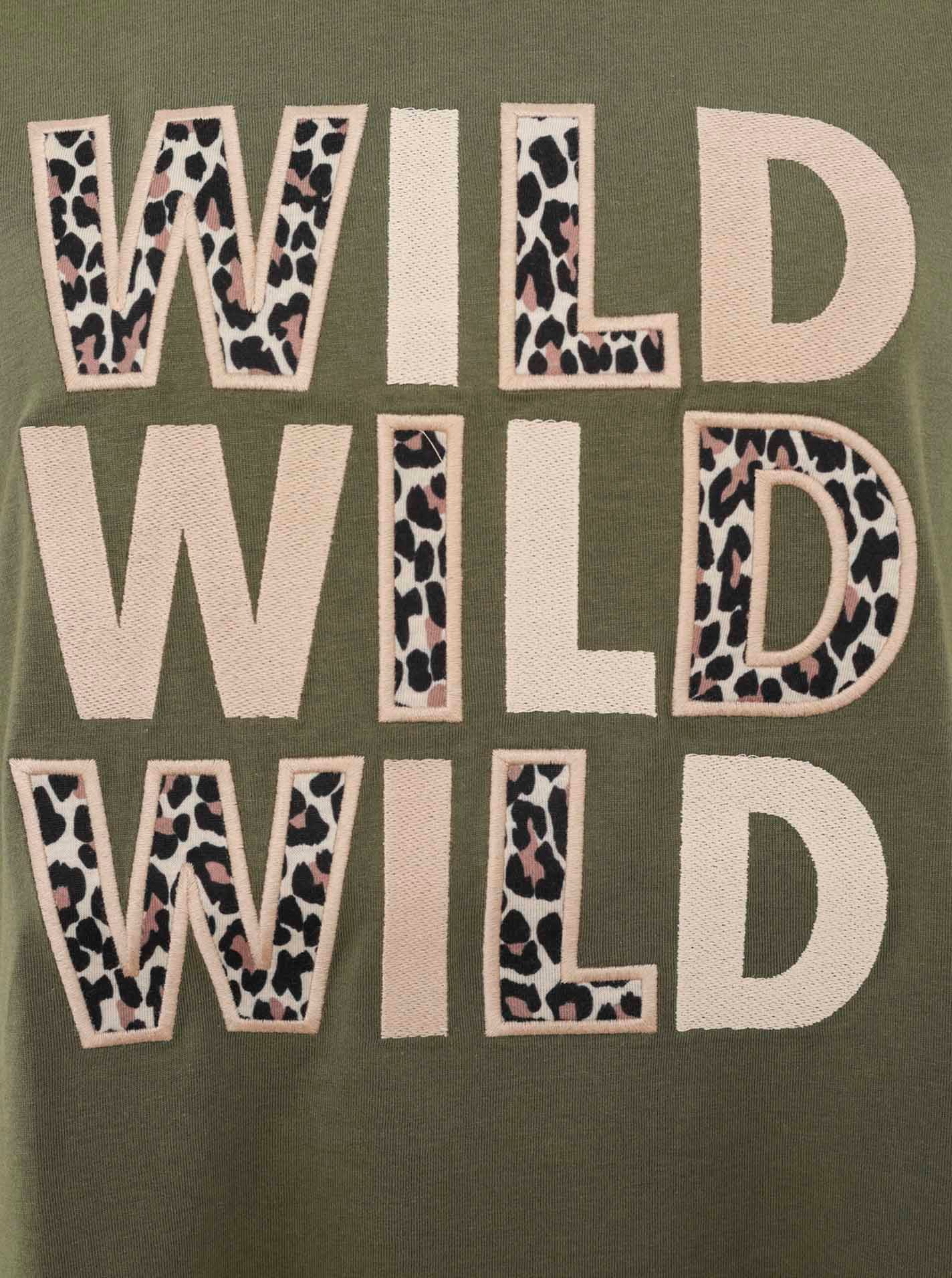 Zwillingsherz T-Shirt »"Wild Wild Wild"« grosser, gestickter Schriftzug mit Leomuster, Rundhals
