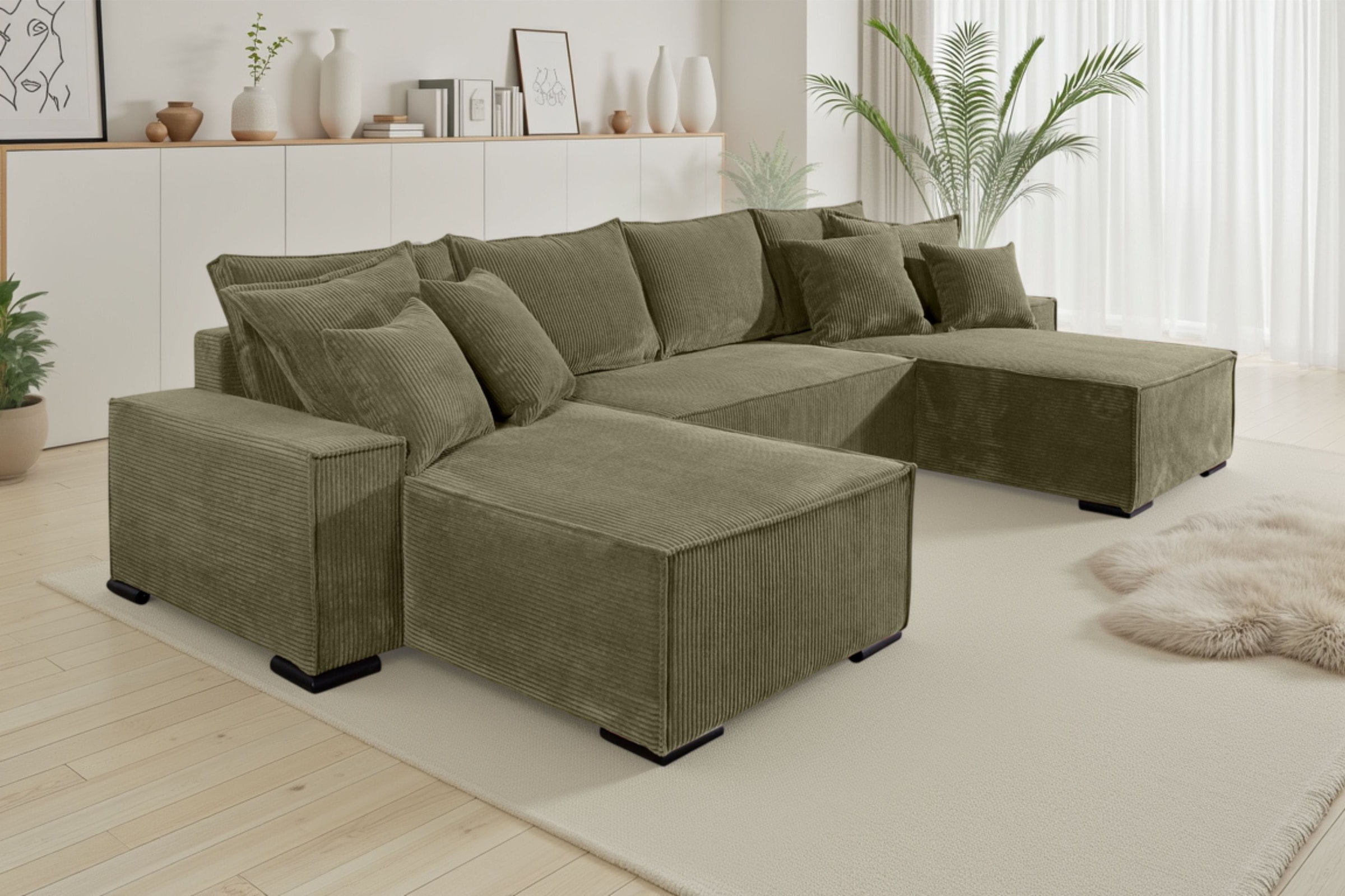 COLLECTION AB Paysage de salon »Manhattan U-Form, B: 313 cm, in Breit- oder Normalcord« fonction lit, coffre-lit & coussins décoratifs, ressorts ensachés