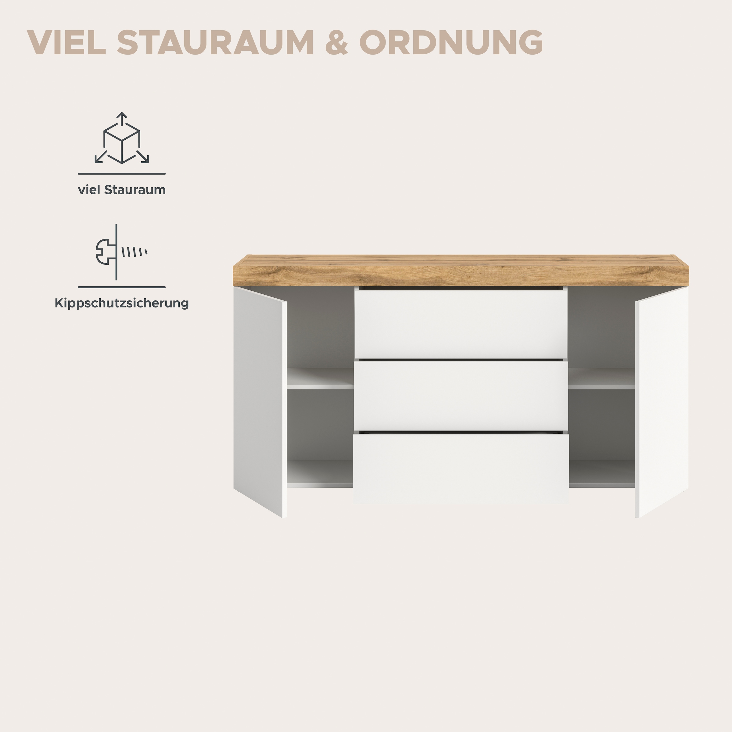 GOODproduct Sideboard »MAMBO, TOPSELLER!, Breite 160cm, 2 Türen, 3 Schubkästen, push-2-open« 2 farbige Ausführung, in verschiedenen Farben erhältlich, 1 cuis tlg. Kommode, Anrichte, Wohnzimmer, Schlafzimmer