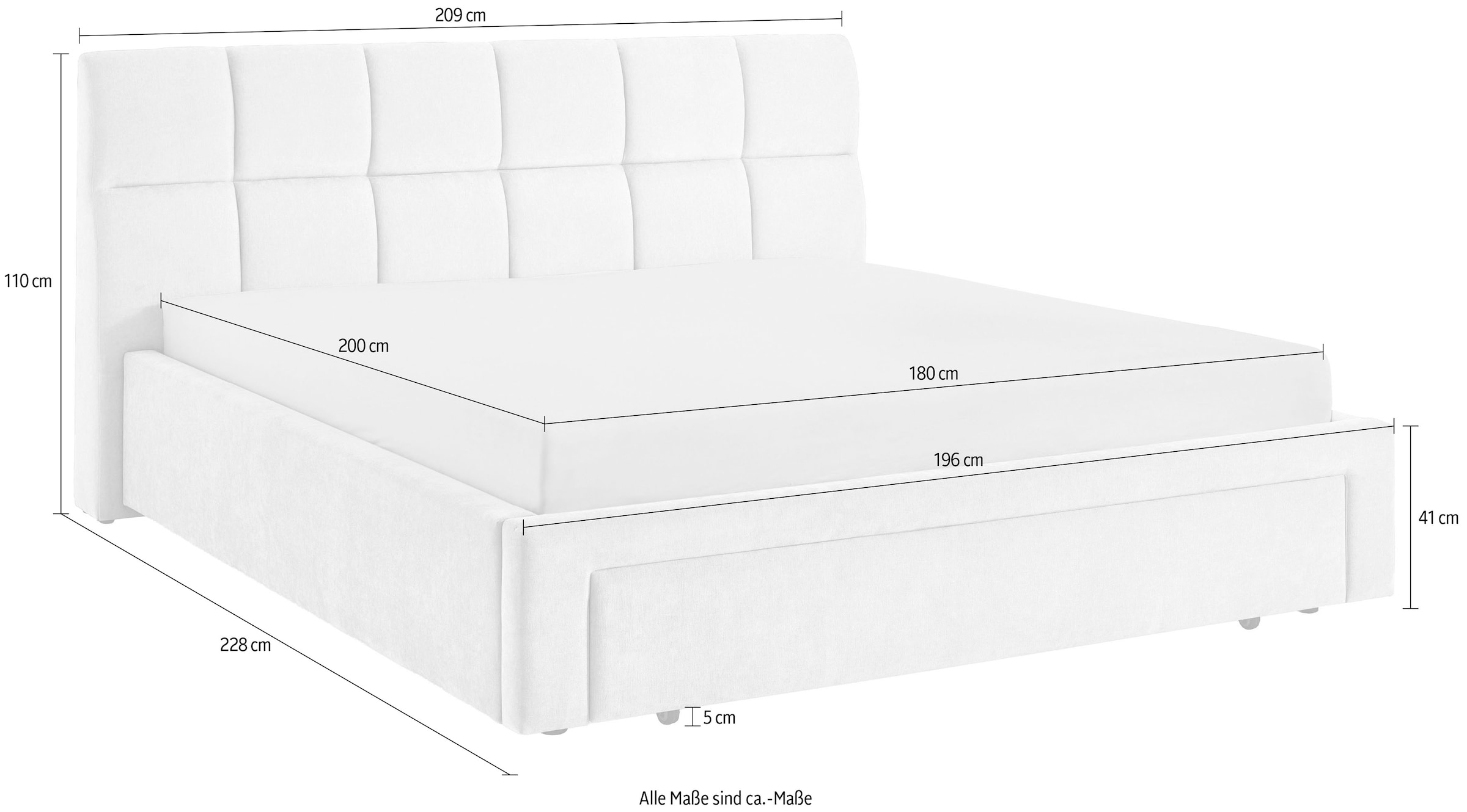 meise.möbel Polsterbett »Canyon, Breite 180cm, erhältlich in grau oder beige« inkl. Schubkasten im Fussteil - ideal als Hundebett nutzbar