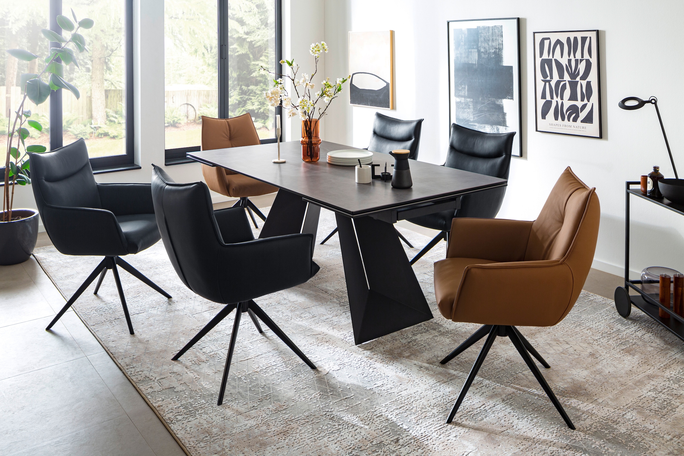 MCA furniture Table de salle à manger »Nagoya« 1 cuis tlg. Auszugstisch, Stirnauszug, Metallgestell, Keramik, Sicherheitsglas