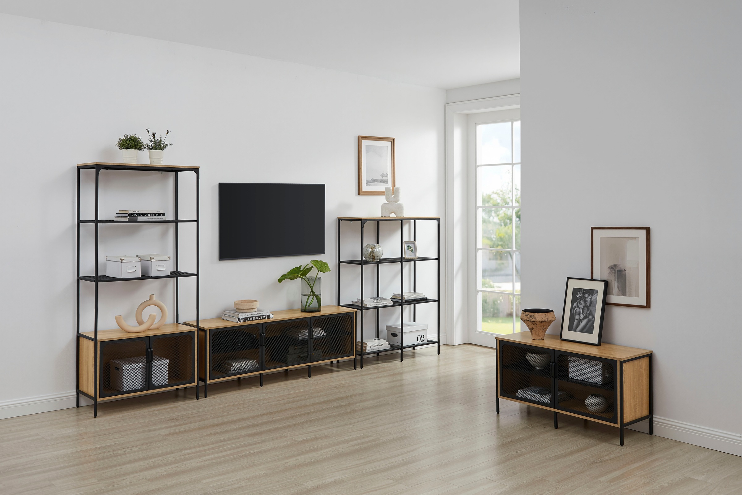 GOODproduct Étagère multi-usages »Amance« natürliche ABS-Kanten, robustes Metallgestell, Höhe 136 cm