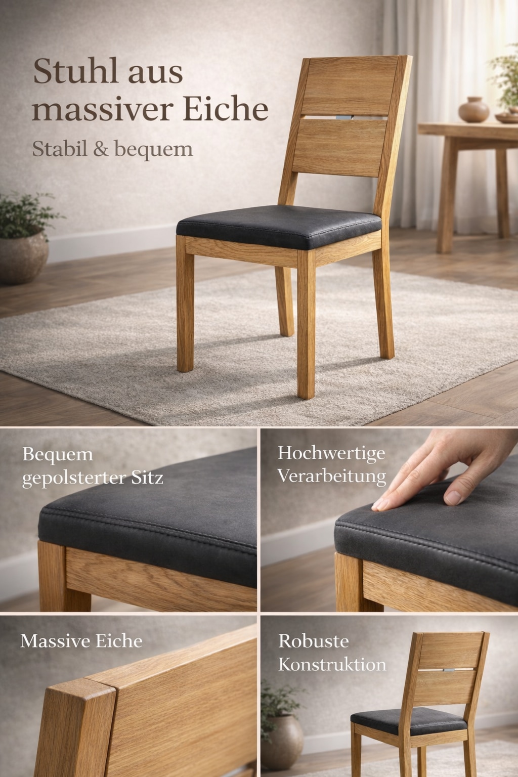 Home affaire Chaise à 4 pieds »Arden, Esszimmerstuhl, Küchenstuhl, Holzstuhl, Massivholzstuhl« () 2 cuisChêne massif de haute qualité, huilé naturel et durable