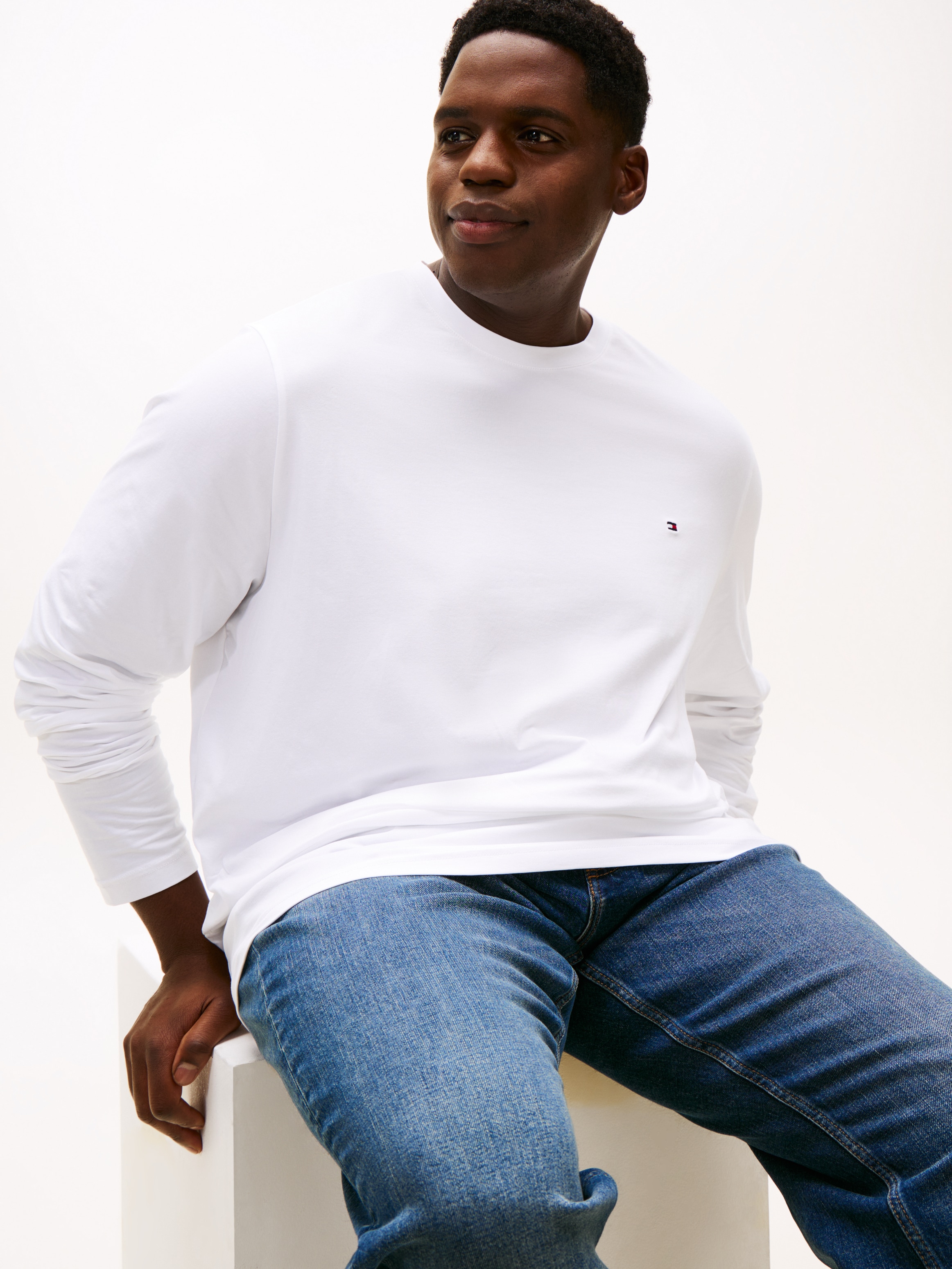 Tommy Hilfiger Big & Tall Longsleeve »BT-STRETCH SLIM FIT TEE-B mit Rundhals und Logo« unifarben, casual, slim fit, Baumwollmix, Rundhals, grosse Grössen