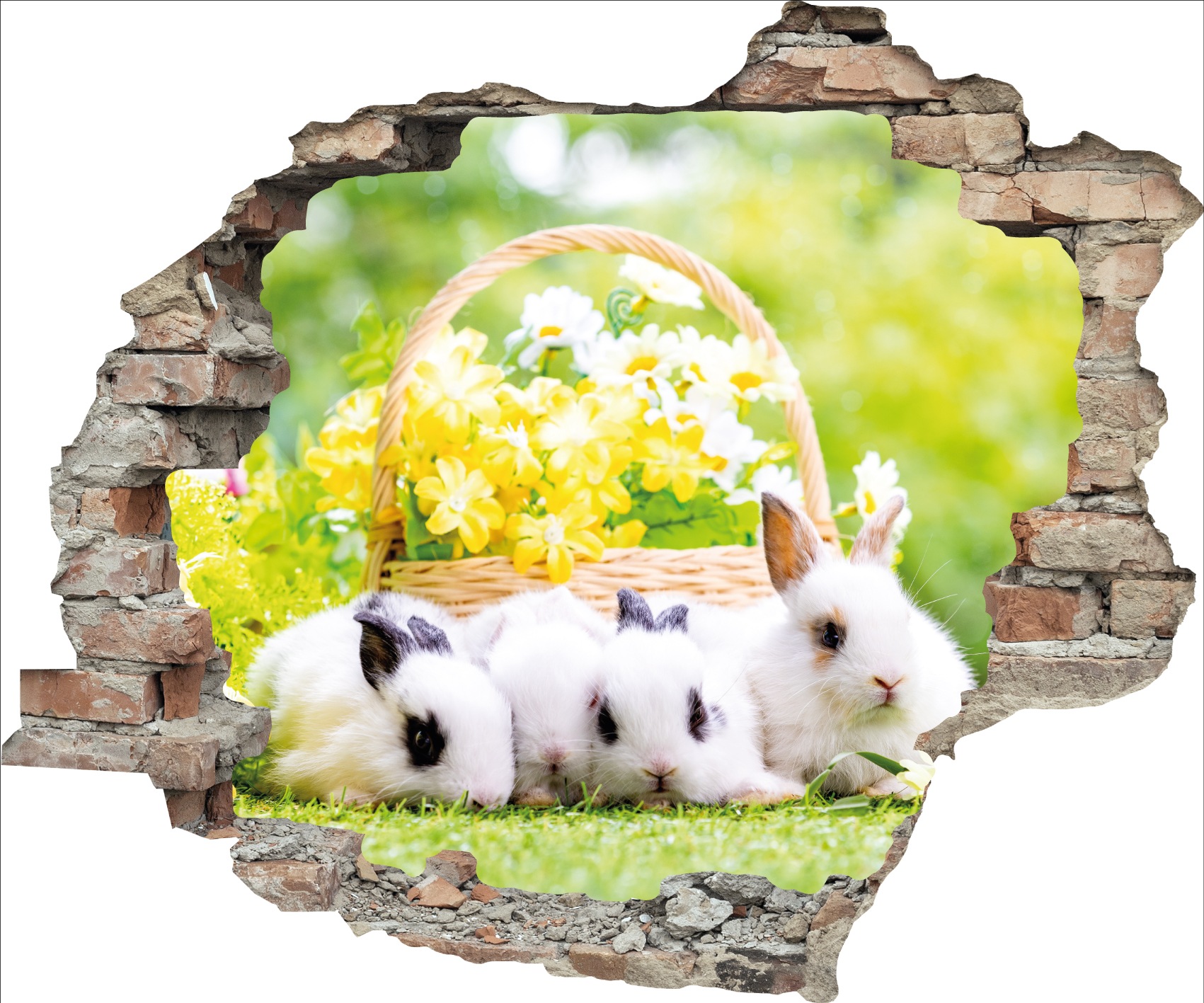 queence tatouage mural 3D »Osterhasen mit Frühlingskorb« sticker mural autocollant Pâques percée mur 60x50cm