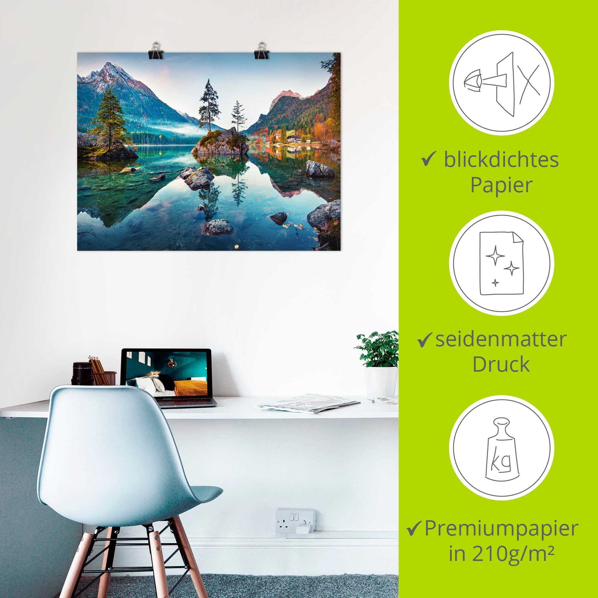 Artland Wandbild »Herbstszene des Hintersee vor Alpen« Seebilder 1 Stk. tlg. als Alubild, Leinwandbild, Poster in verschied. Grössen