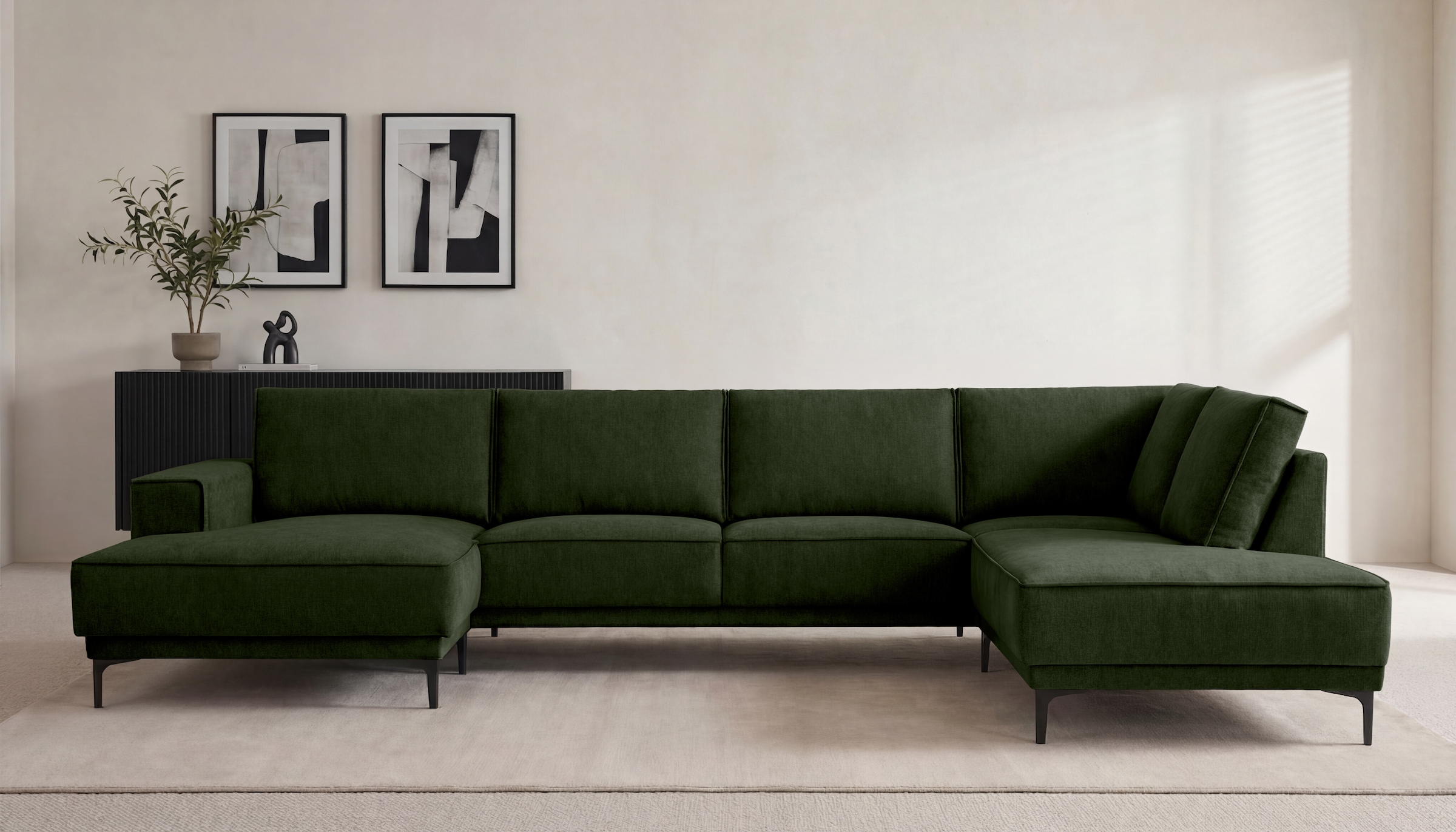 GOODproduct Paysage de salon »OLAND Bouclé U-Form, XXL, B: 345 cm, Skandi-Design« Forme en U, 345 cm, suspension à ressorts ondulés, design scandinave, pieds en métal