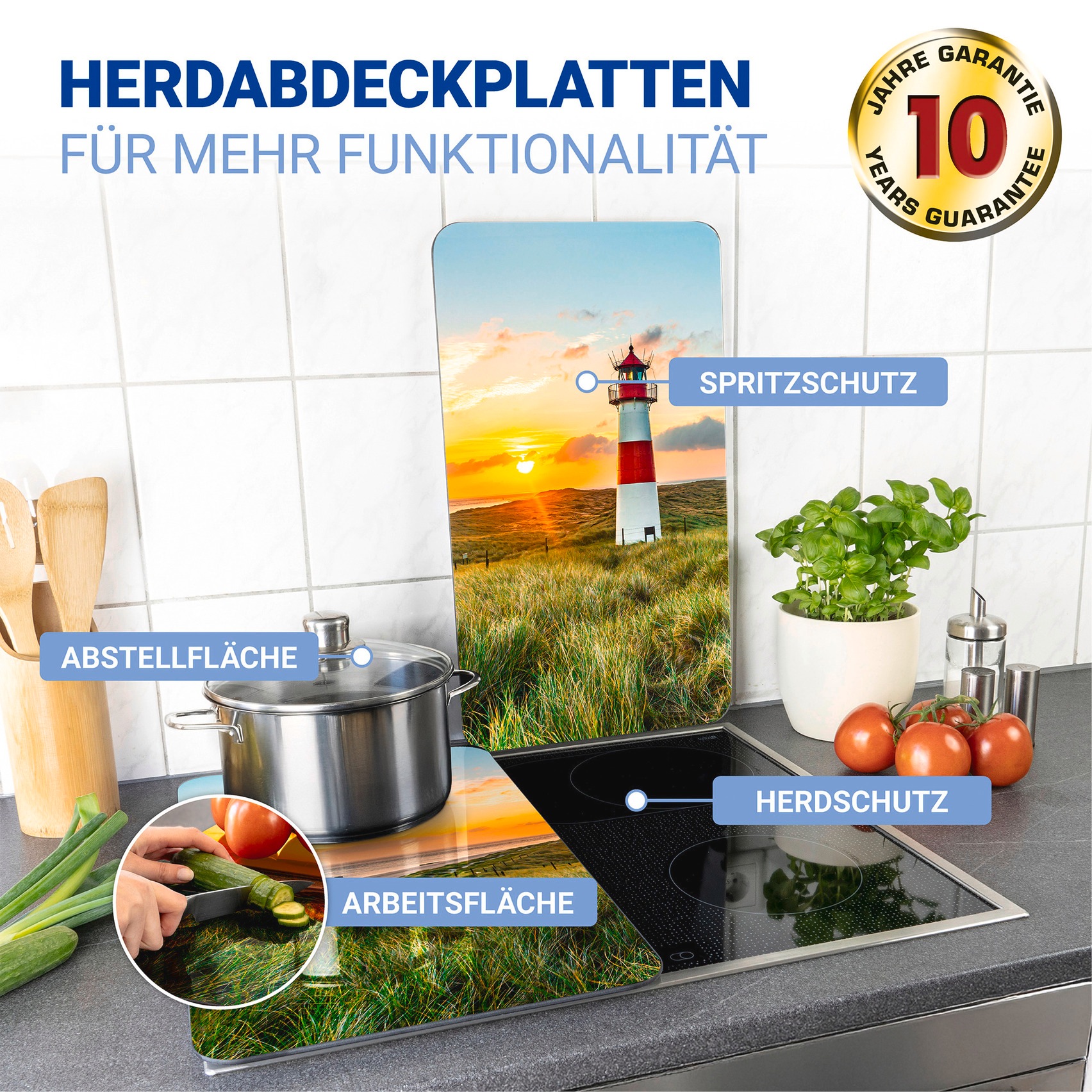 WENKO Herd-Abdeckplatte »Universal Modell Leuchtturm« Herdabdeckung für alle Herdarten, kratzfest, mit rutschfesten Füssen