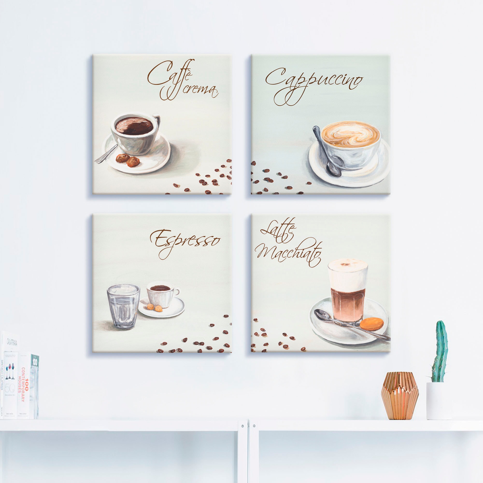 Artland Tableau sur toile »Cappuccino Espresso Latte Macchiato« 4 cuis tlg. 4er Set, verschiedene Grössen