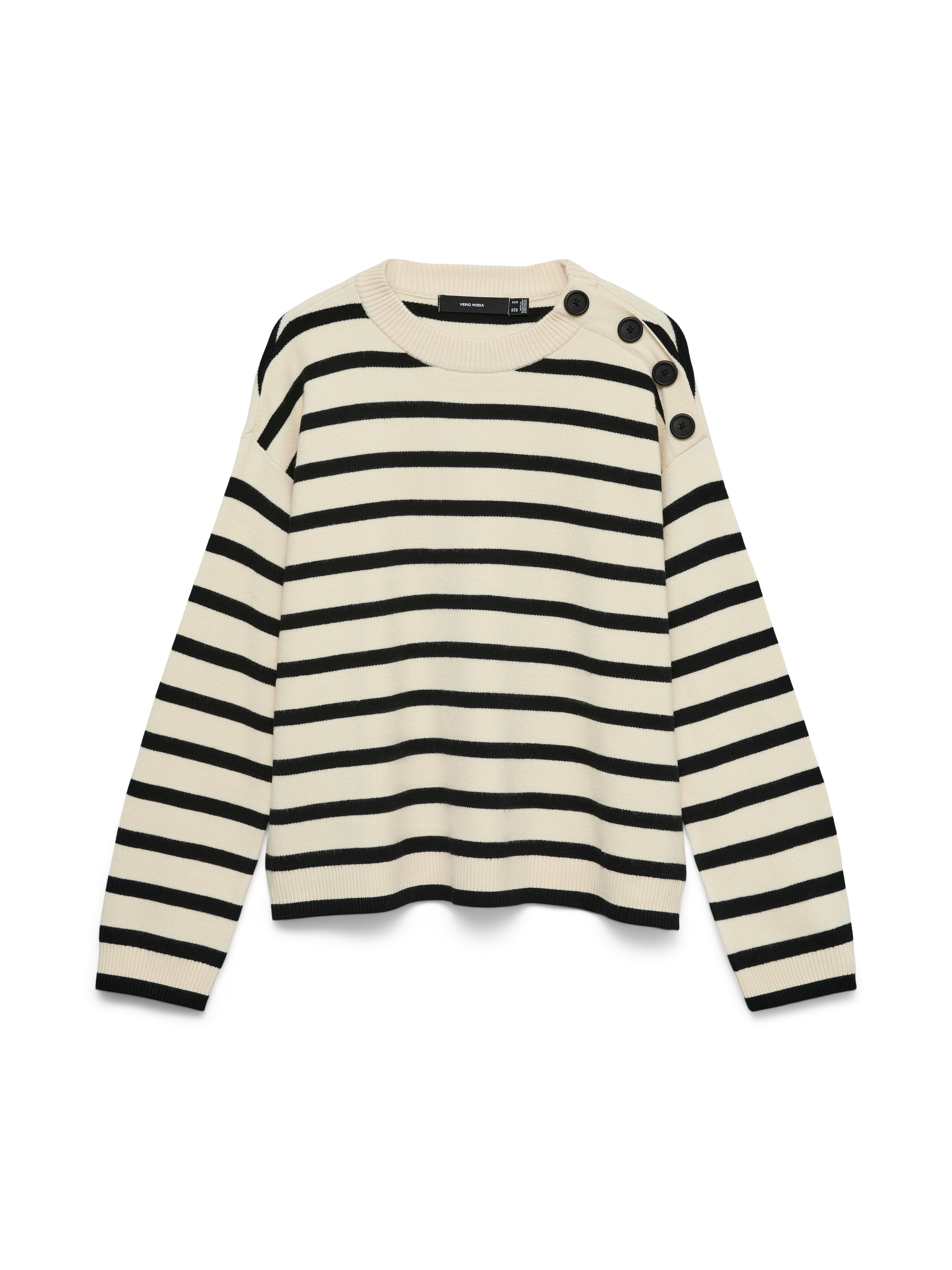 Vero Moda Pull à col rond »VMSABA LS O-NECK BUTTON PULLOVER GA NOOS« mit Zierknöpfen auf der linken Schulter
