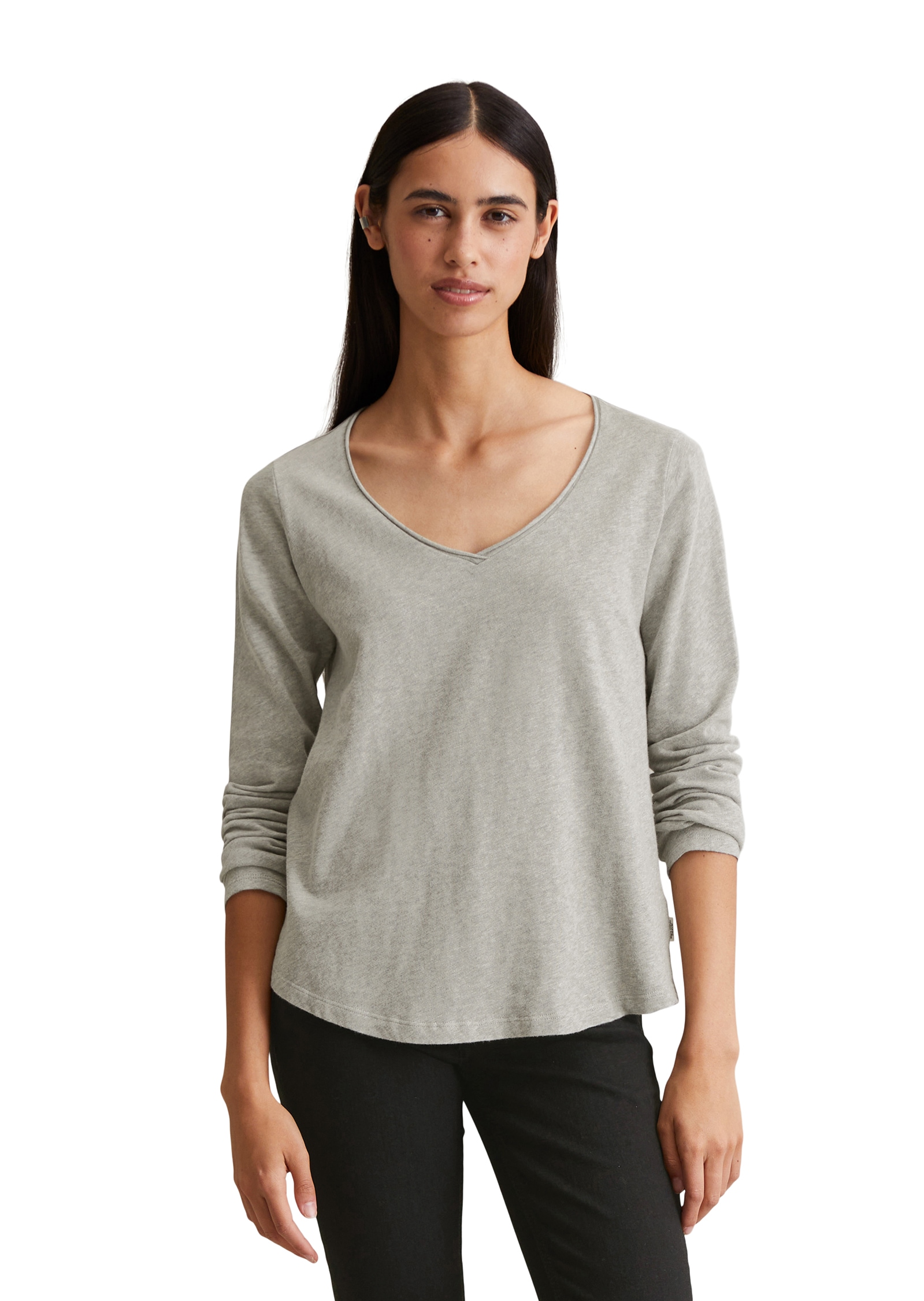 Marc O'Polo DENIM T-shirt à manches longues mit Rollkante am V-Ausschnitt