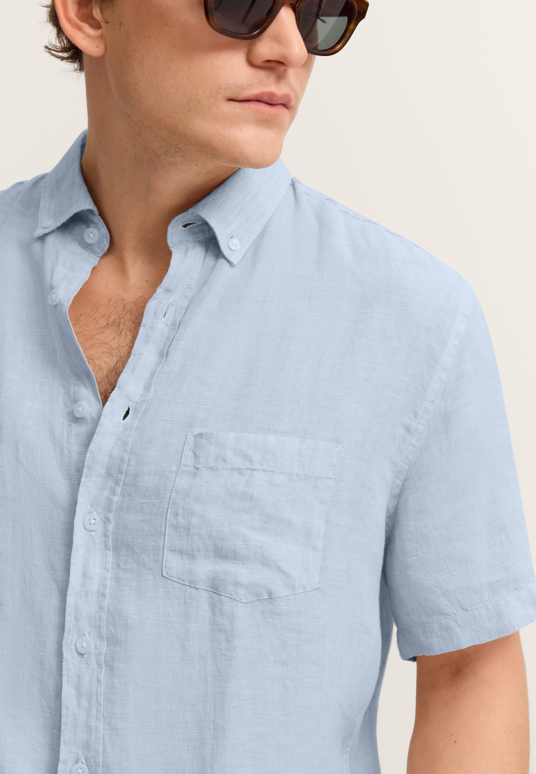 bugatti Chemise à manches courtes Modern Fit en lin avec col boutonné
