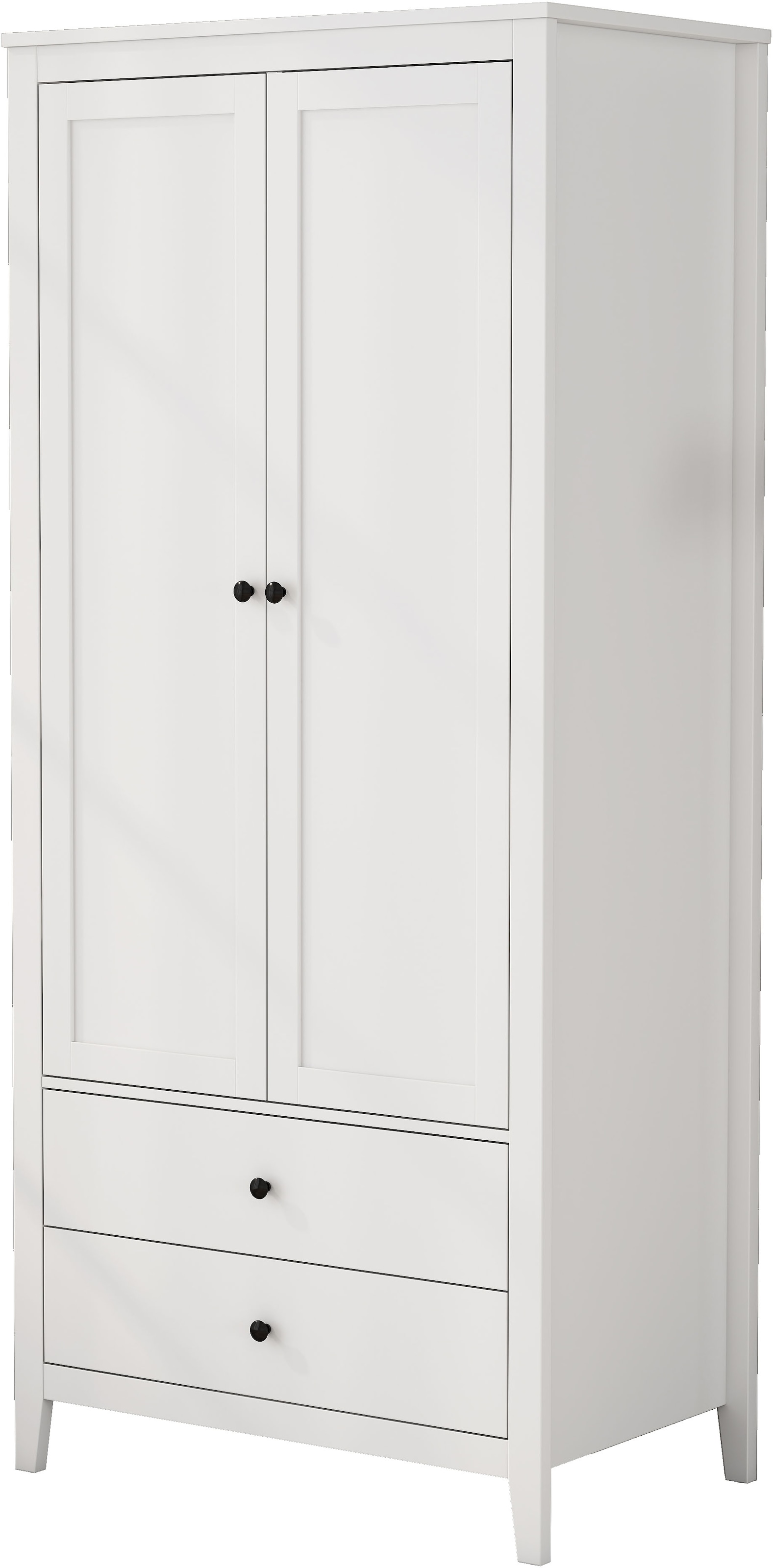 GOODproduct Armoires à vêtements »Borkum Schlafzimmerschrank Garderobe Landhaus Bestseller weiss« hochwertige schwarze Griffe aus Metall,  Schlafzimmerschrank mit 2 Türen und 2 Schubladen
