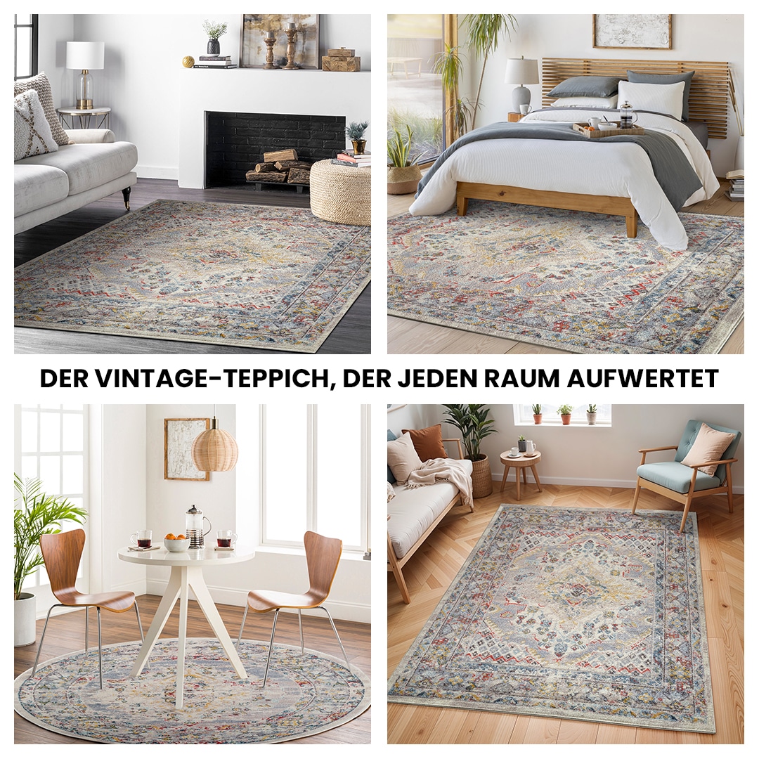 Livabliss Teppich »CASABLANCA« rund 13 mm Höhe Vintage Orientteppich, Kurzflor Boho Wohnzimmerteppich, Läufer