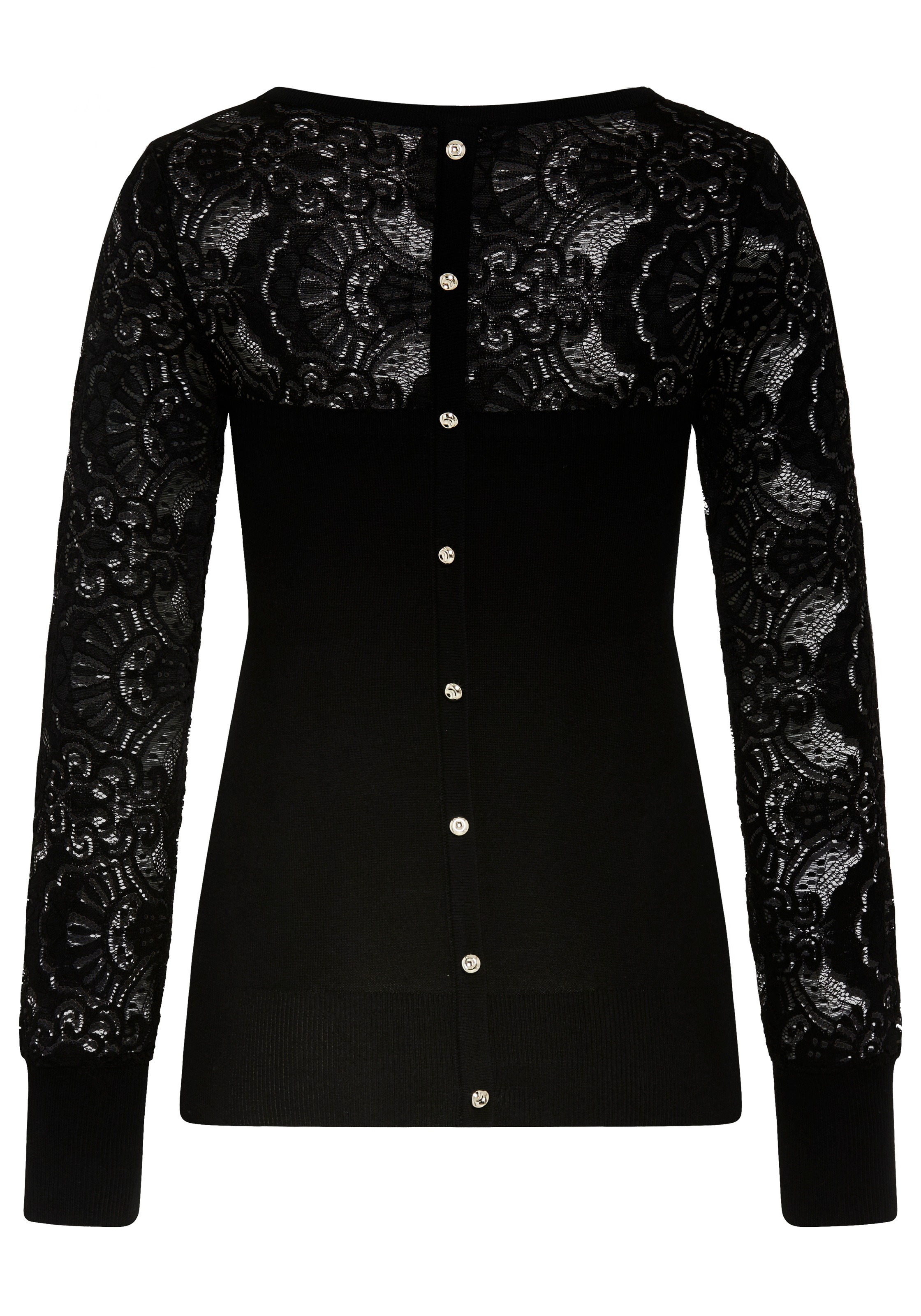 Melrose Pull à col rond avec dentelle et boutons décoratifs