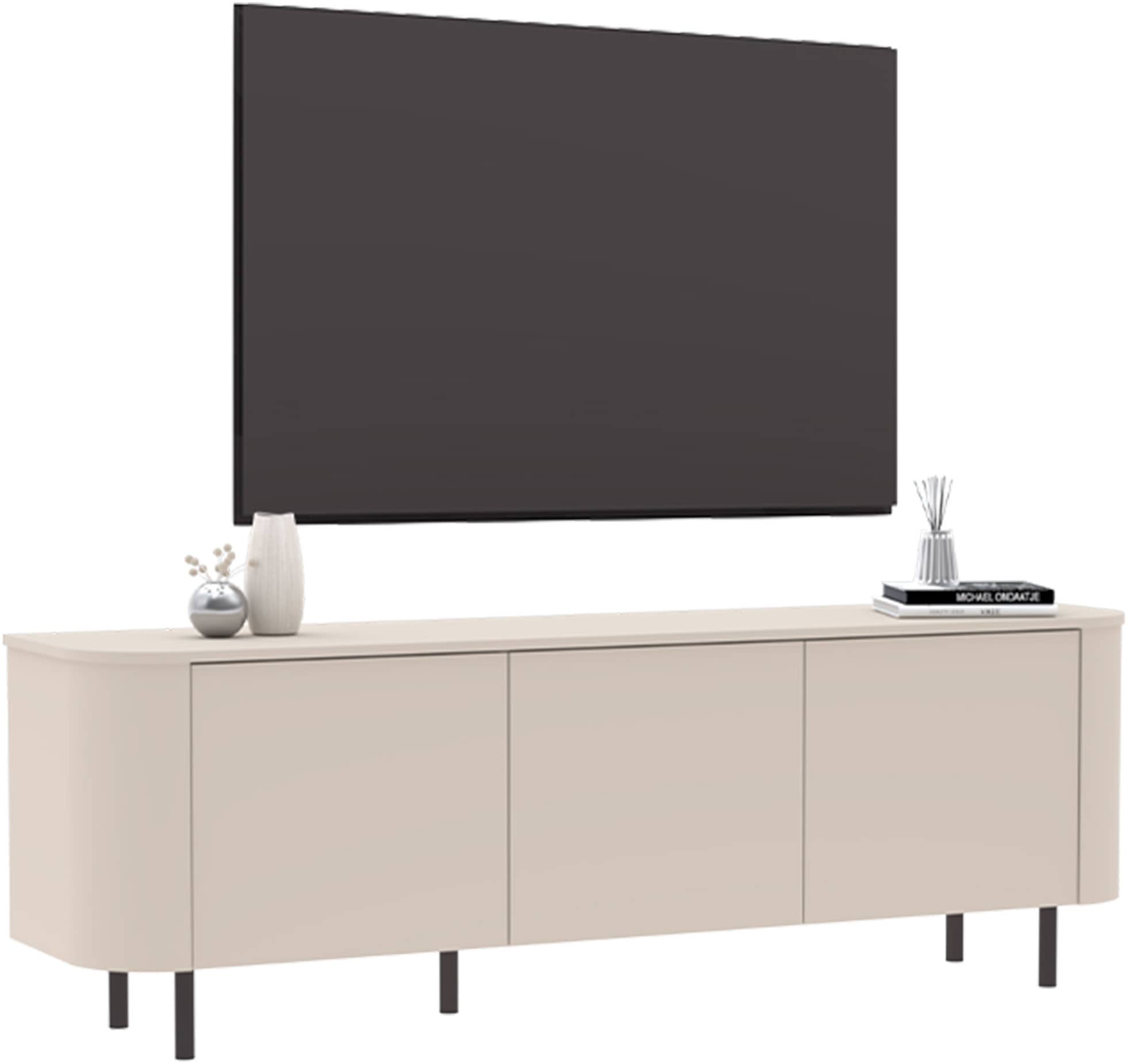 GOODproduct Table basse »Lido, 181 cm breit, 3 Türen, TV-Schrank, TV-Kommode, Medienboard« Formgebogenes MDF, Stirnseiten mit Rundung, Push-to-open, Metallfüsse