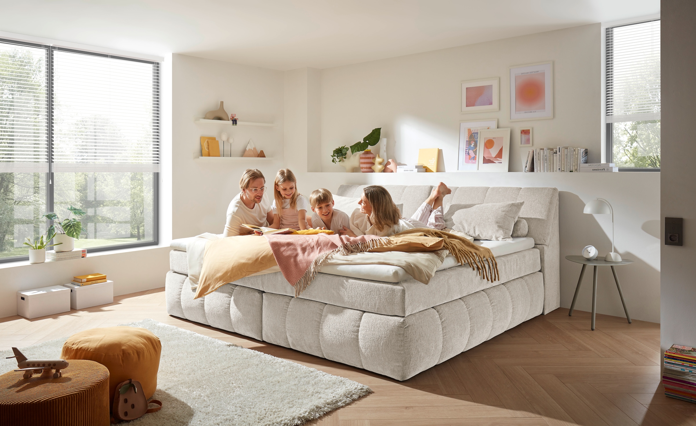 ED EXCITING DESIGN Boxspringbett »Elkford, Familienbett in der Grösse 240x200cm« inkl. Stauraum im Kopfteil