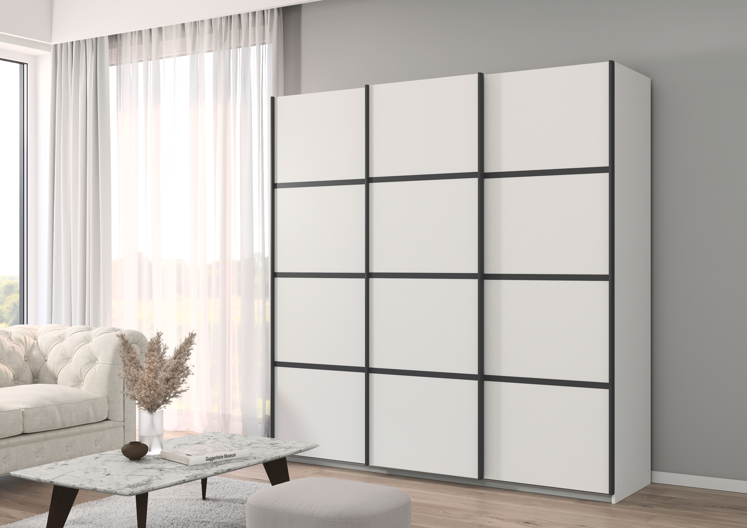 GOODproduct Armoires à vêtements »Mehrzweckschrank Aktenschrank Möbel Mietswohnung Schlafzimmer AVOLA« 3 finitions différentes BASIC/CLASSIC/PREMIUM (incl. soft-close),  avec élégantes moulures en chrome, noir ou blanc FABRIQUÉ EN ALLEMAGNE