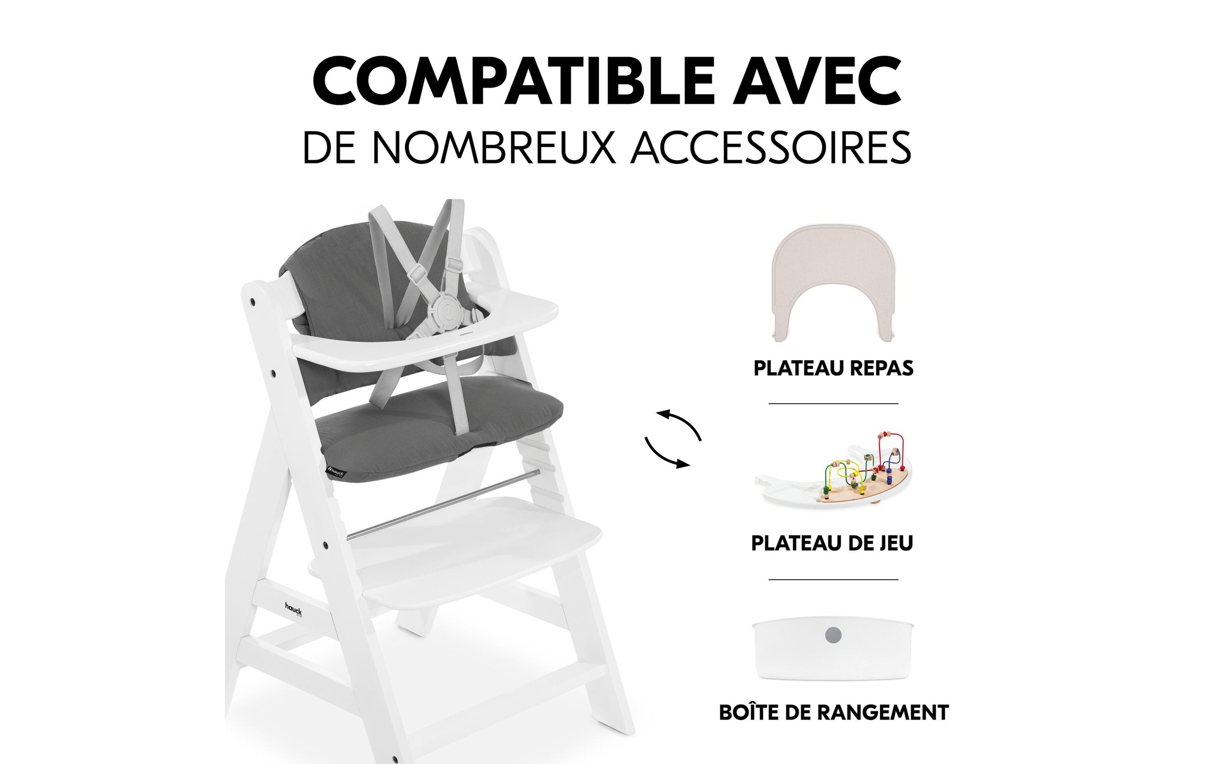 Hauck Housse de siège pour enfant »Highchair Pad Select Muslin, dark Grey« pour les chaises hautes en bois hauck Alpha+, Beta+ et Arketa