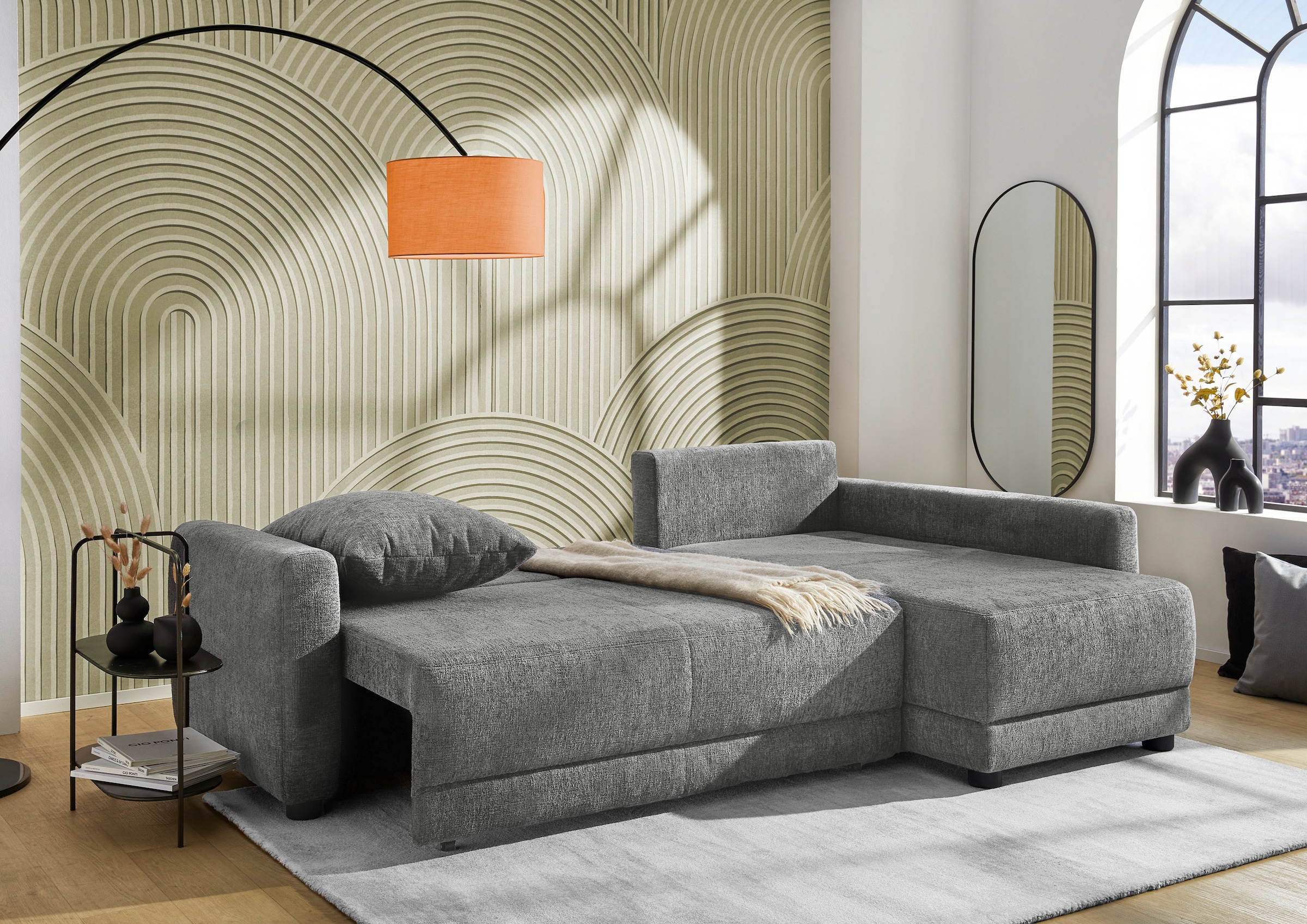 Jockenhöfer Gruppe Ecksofa »Venezia L-Form, B: 234 cm« mit Schlaffunktion, Bettkasten & Zierkissen