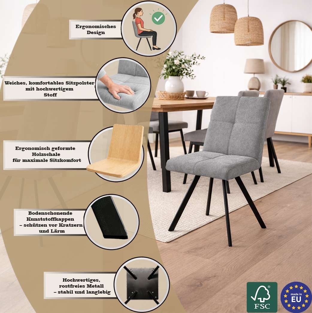 Home affaire Ensemble de bancs d'angle »Mia Essecke, Sitzgruppe, Eckbankgruppe, Küchenbankgruppe« Set, 4er, 4 tlg. Eckbank mit Wellenfederung; Tisch in Eiche massiv