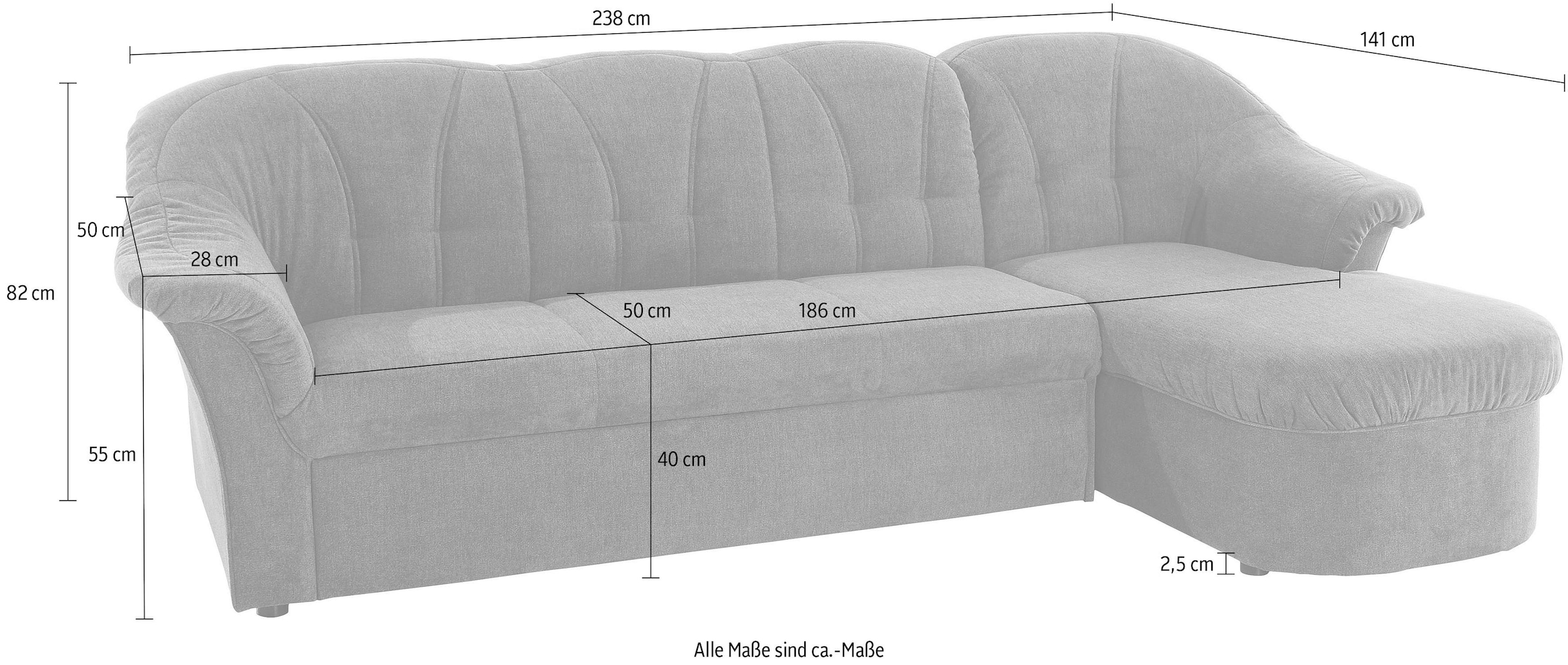 DOMO collection Ecksofa »Pegnitz, elegante Rückensteppung,  komfortabel, Breite 238cm, L-Form« wahlweise mit Bettfunktion