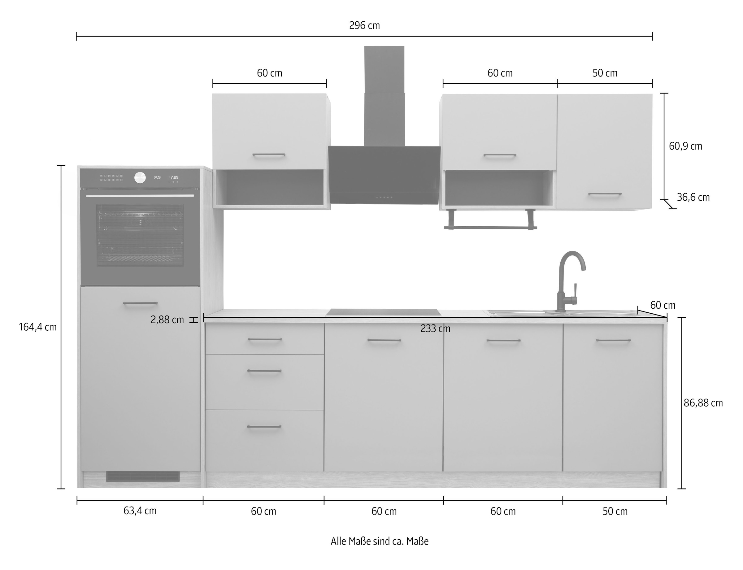 KOCHSTATION Kitchenette »KS-Kolari, Küchenblock Made in Germany« Breite 290 cm, wahlweise mit Hanseatic-E-Geräten