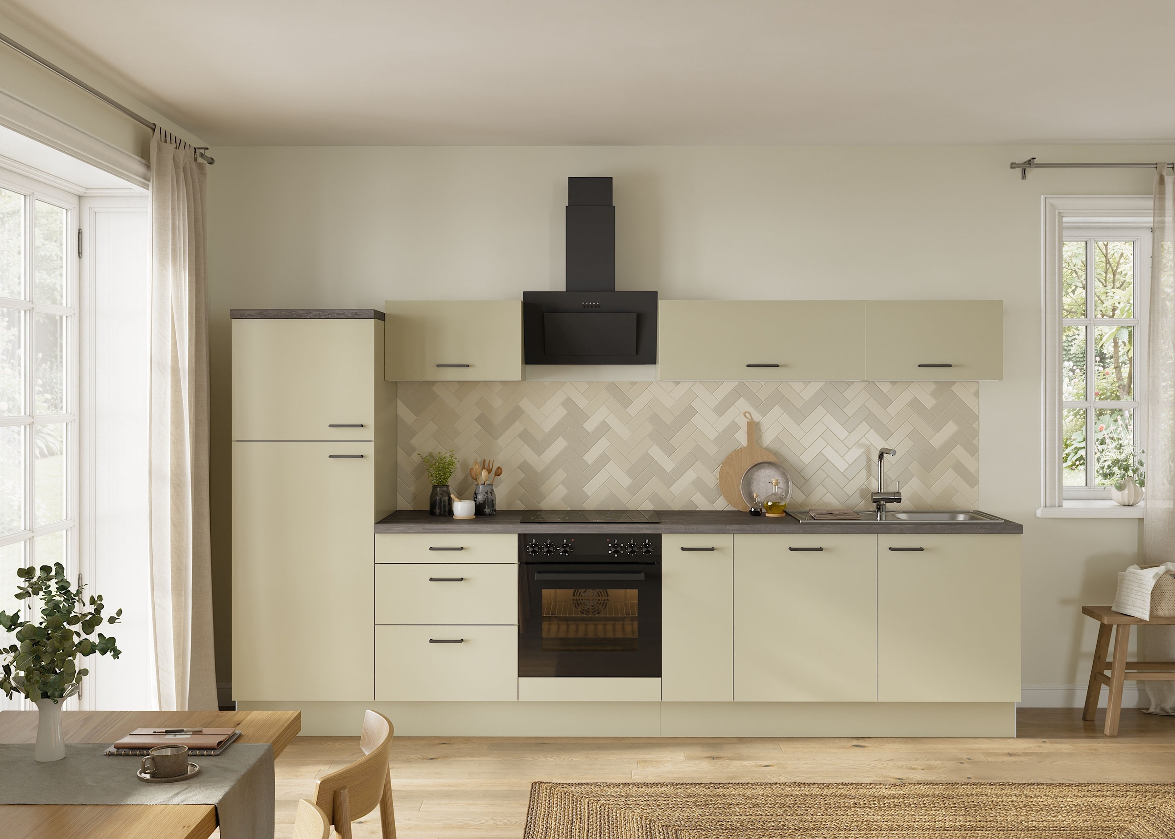 KOCHSTATION Kitchenette »KS-Sion« Breite 330 cm, neue Technik: OPTIsnap, wahlweise mit E-Geräten
