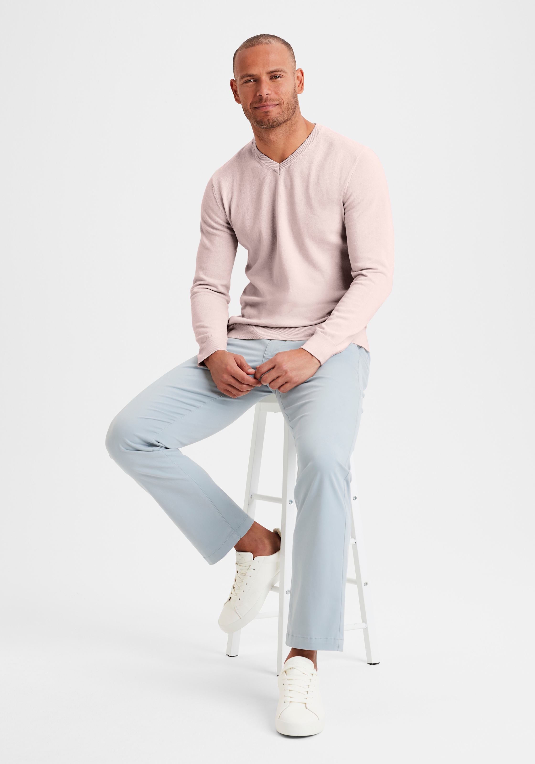 H.I.S Strickpullover mit V-Ausschnitt, Pullover aus Feinstrick, Baumwollmischung