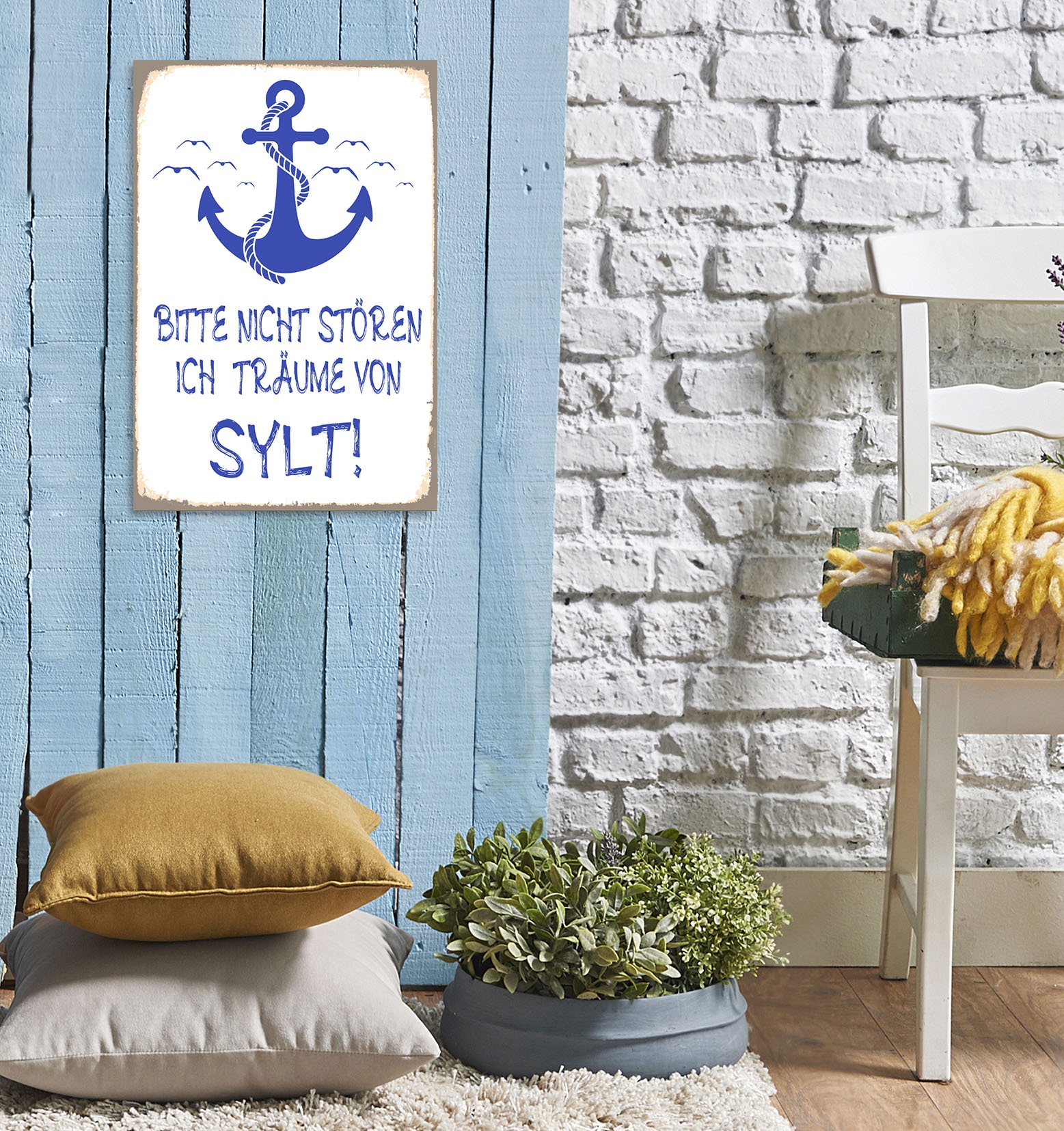 queence Metallbild »Traum von Sylt« Anker | Meer | Schriftzug | Sprüche | Sprüche & Texte 1 Stk. tlg. Stahlschild, Blechschild, Sprüche, Texte, Fernweh, Sylt
